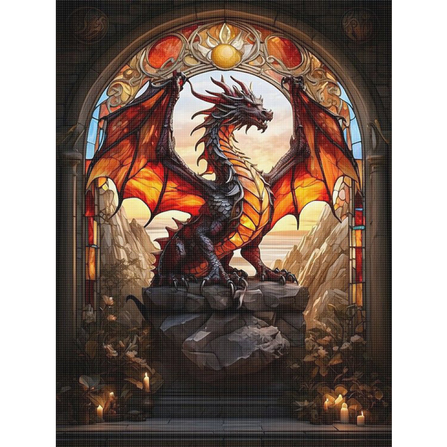 Stained Glass Dragon - Full 11CT Stamped Cross Stitch 40x55CM - Huacan