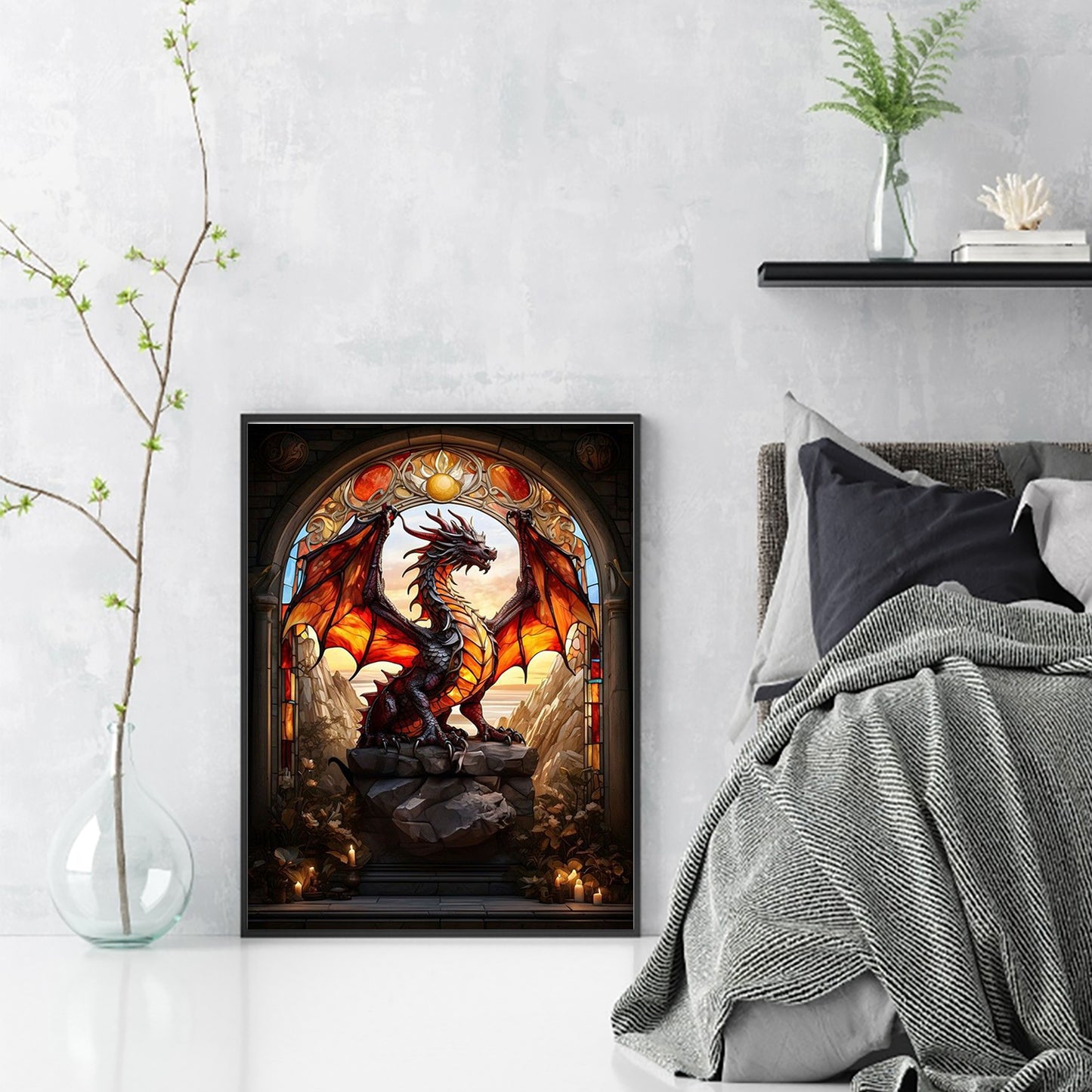 Stained Glass Dragon - Full 11CT Stamped Cross Stitch 40x55CM - Huacan