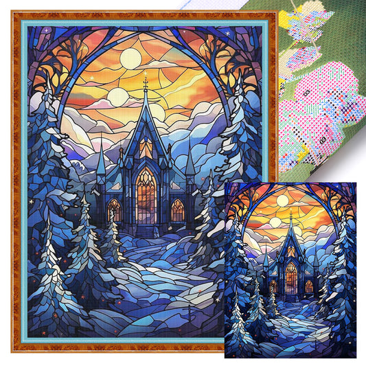 Stained Glass Castle - Full 11CT Stamped Cross Stitch 40x55CM - Huacan