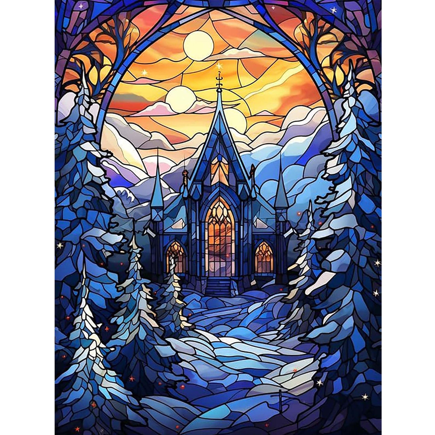 Stained Glass Castle - Full 11CT Stamped Cross Stitch 40x55CM - Huacan