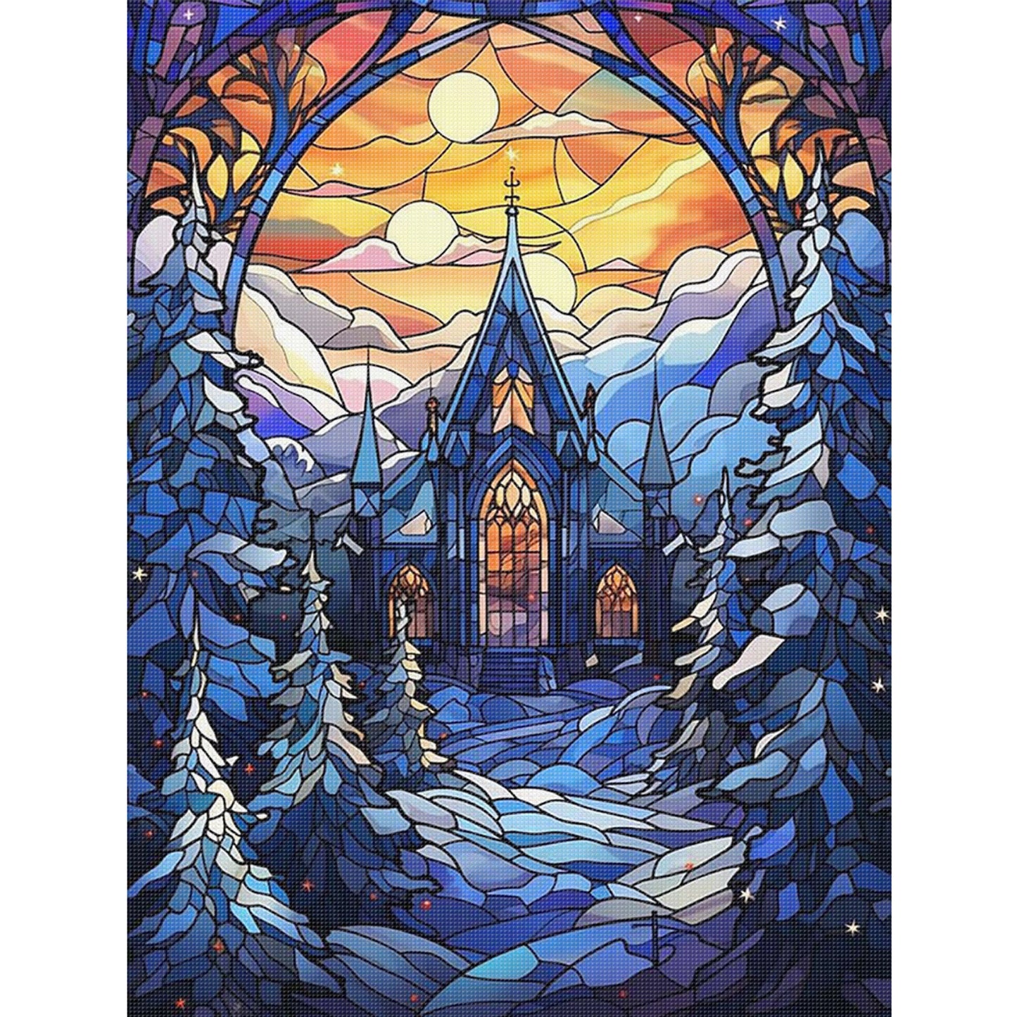 Stained Glass Castle - Full 11CT Stamped Cross Stitch 40x55CM - Huacan