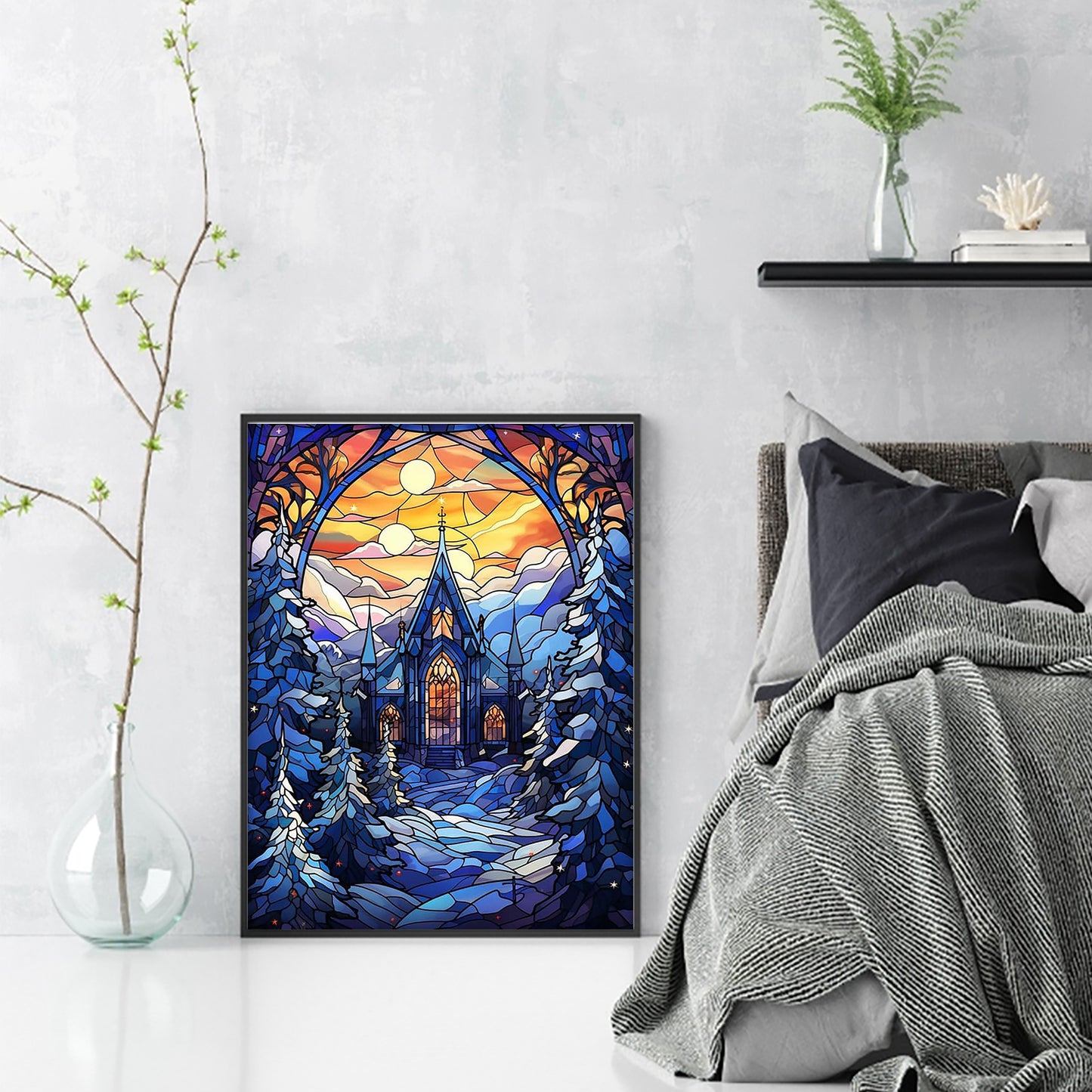 Stained Glass Castle - Full 11CT Stamped Cross Stitch 40x55CM - Huacan