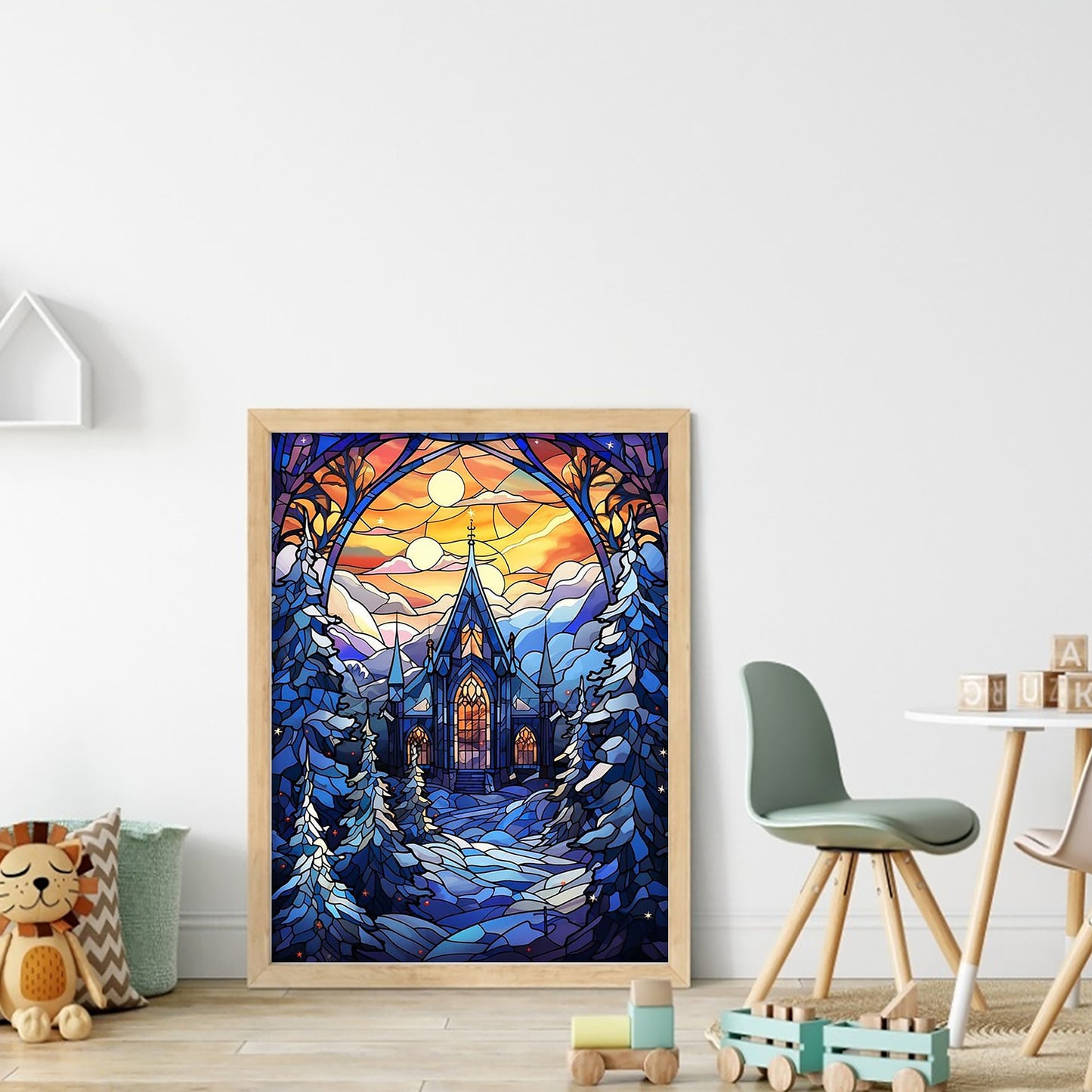 Stained Glass Castle - Full 11CT Stamped Cross Stitch 40x55CM - Huacan