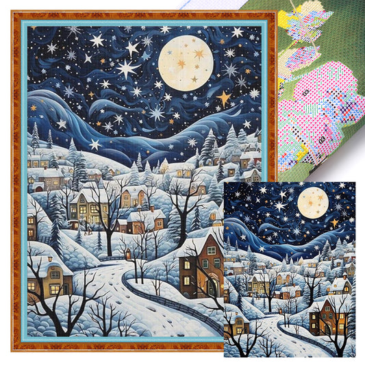 Snow Scene - Full 11CT Stamped Cross Stitch 40x55CM - Huacan