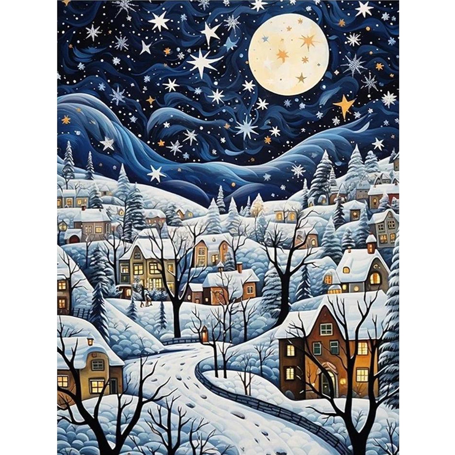Snow Scene - Full 11CT Stamped Cross Stitch 40x55CM - Huacan