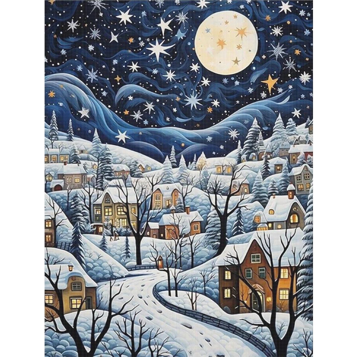 Snow Scene - Full 11CT Stamped Cross Stitch 40x55CM - Huacan