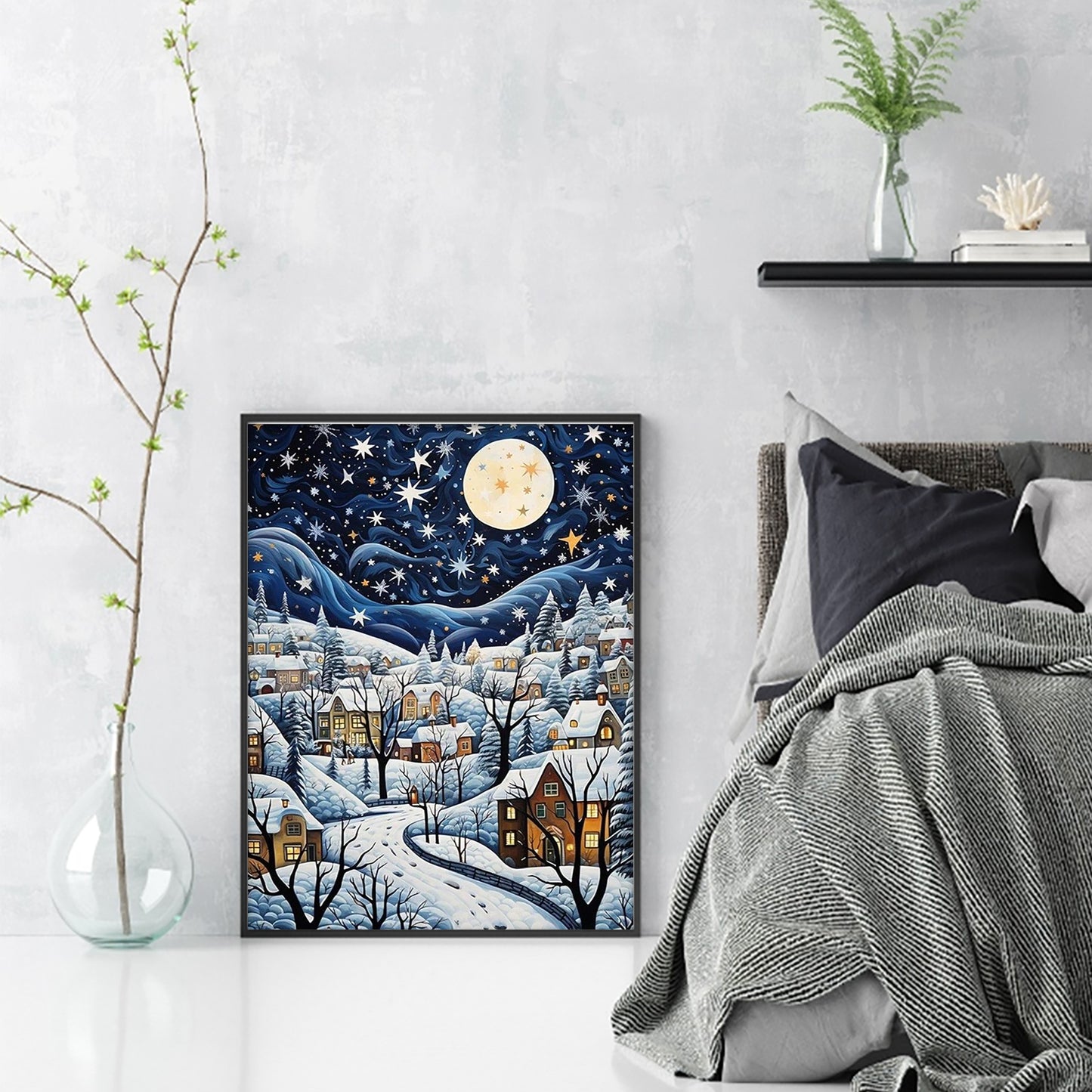 Snow Scene - Full 11CT Stamped Cross Stitch 40x55CM - Huacan