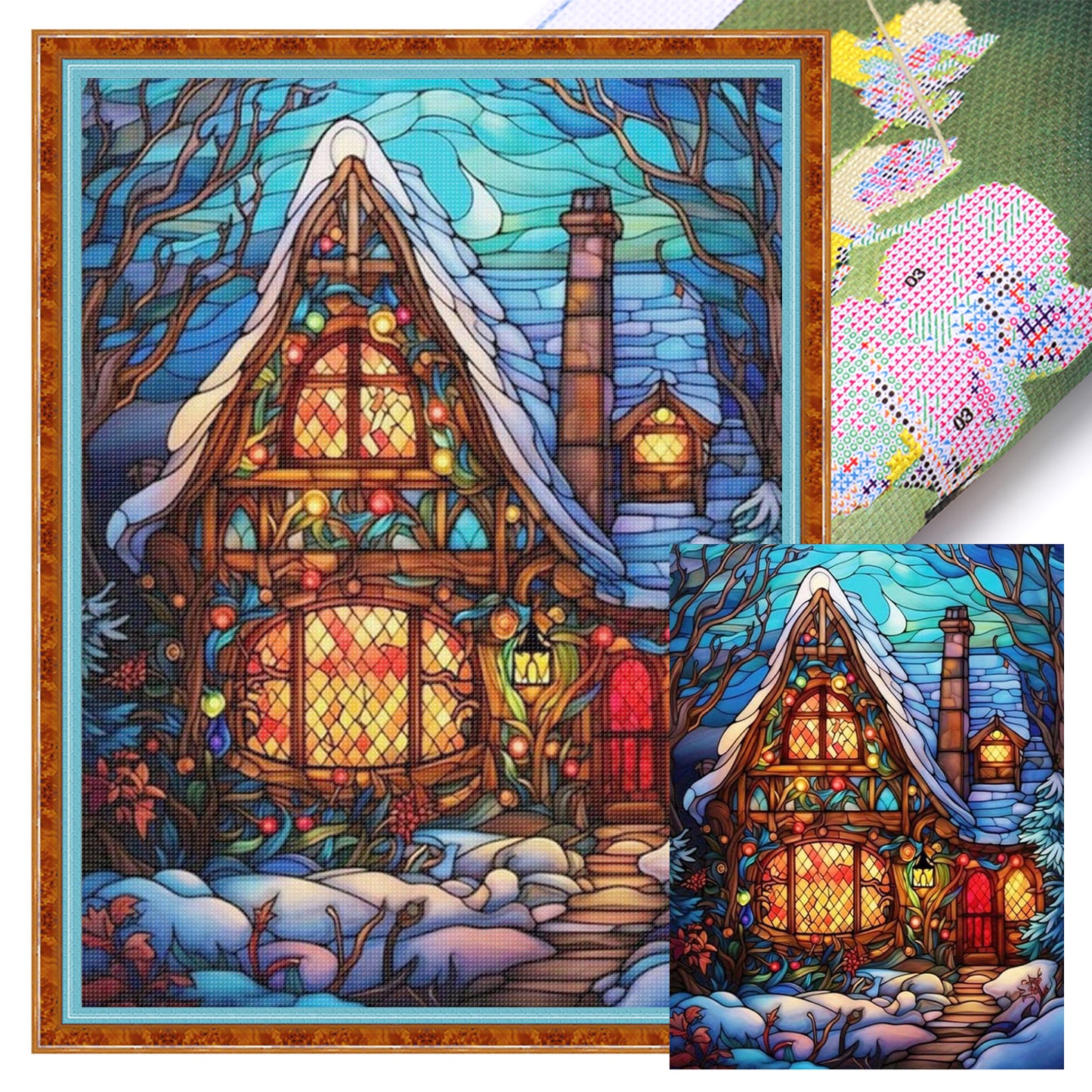 Stained Glass Colorful Hut - Full 11CT Stamped Cross Stitch 40x55CM - Huacan