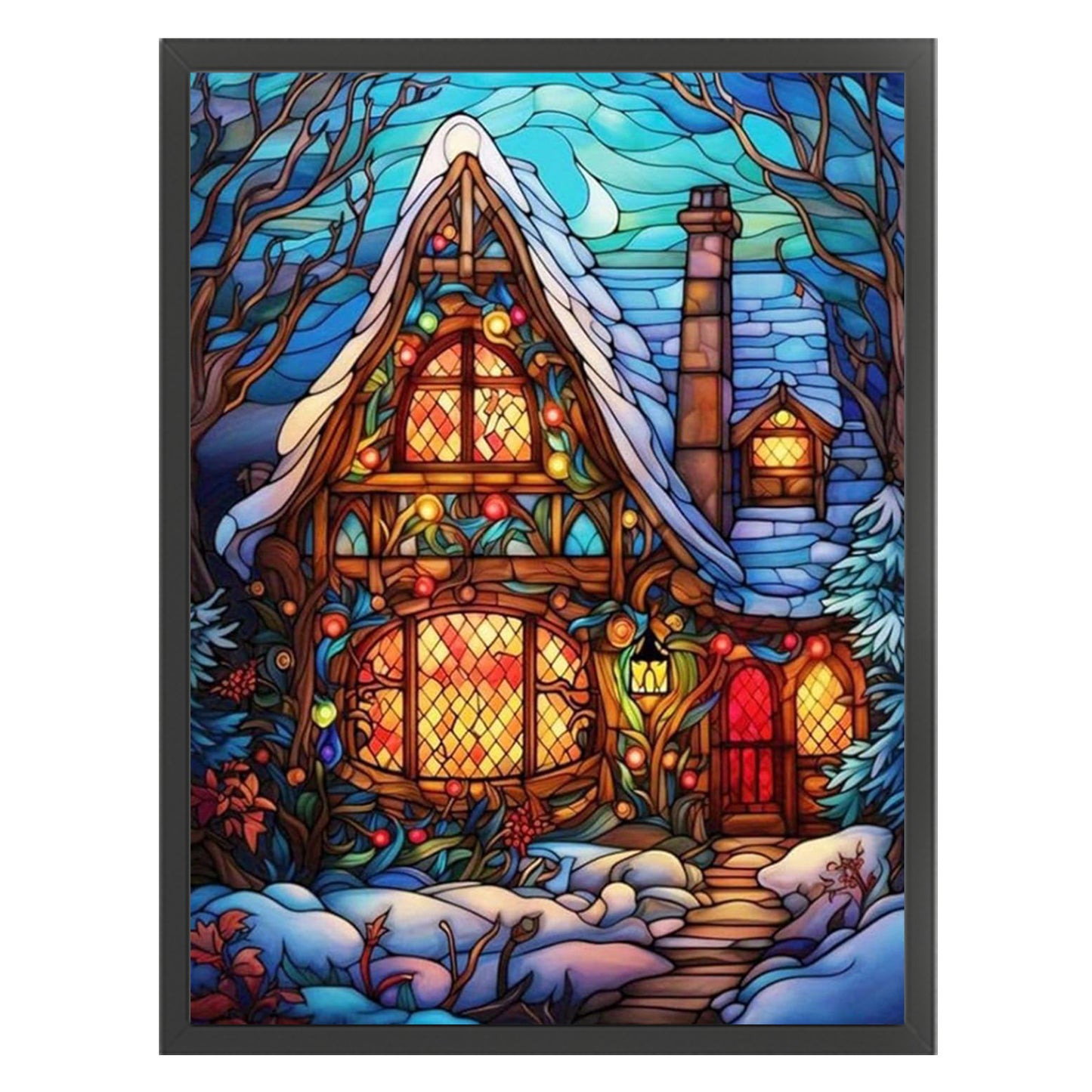 Stained Glass Colorful Hut - Full 11CT Stamped Cross Stitch 40x55CM - Huacan