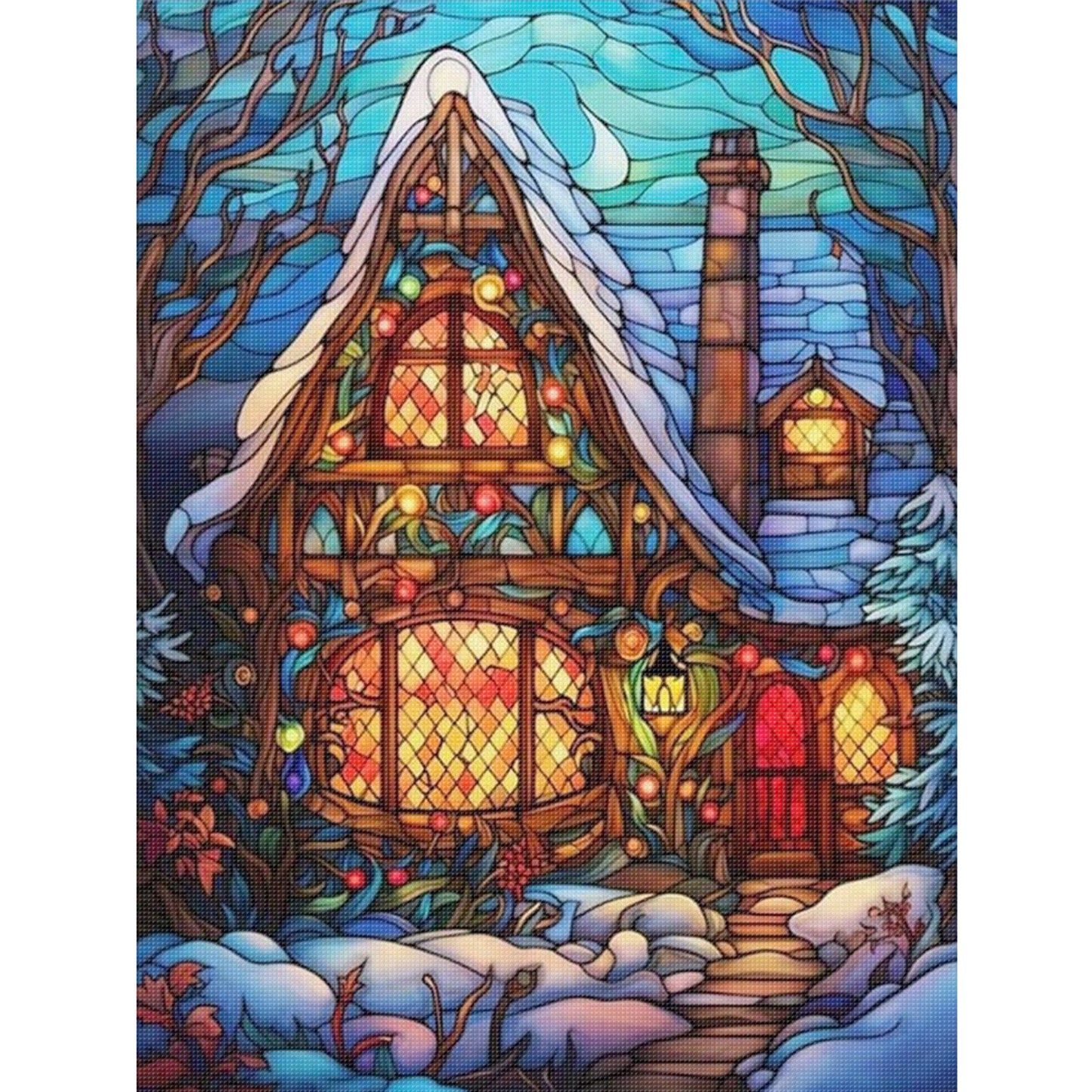 Stained Glass Colorful Hut - Full 11CT Stamped Cross Stitch 40x55CM - Huacan