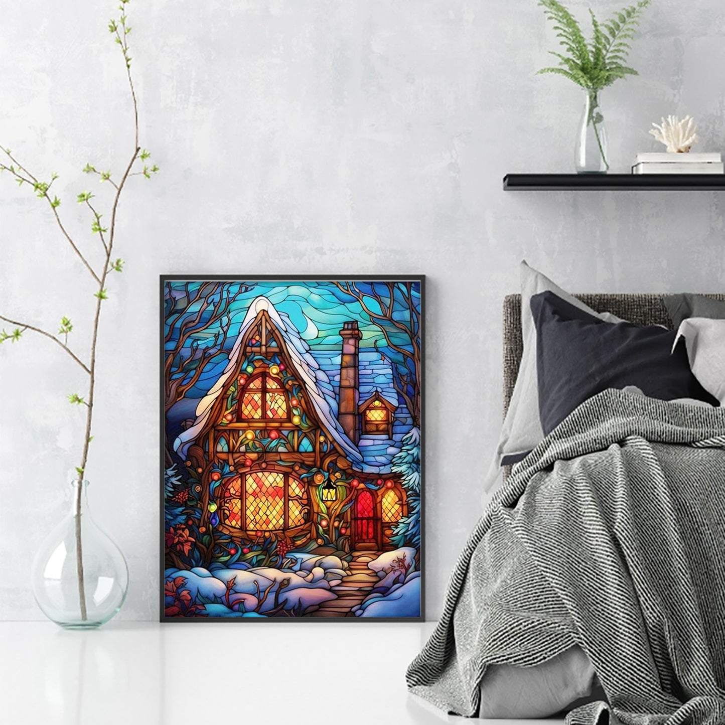 Stained Glass Colorful Hut - Full 11CT Stamped Cross Stitch 40x55CM - Huacan