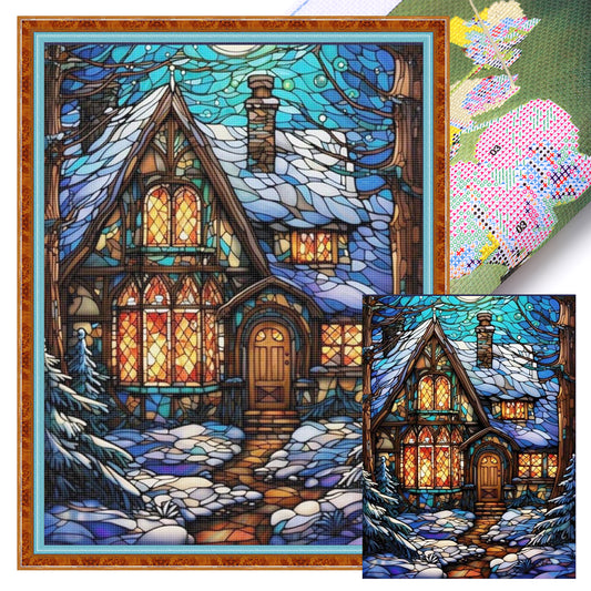 Stained Glass Hut - Full 11CT Stamped Cross Stitch 40x55CM - Huacan