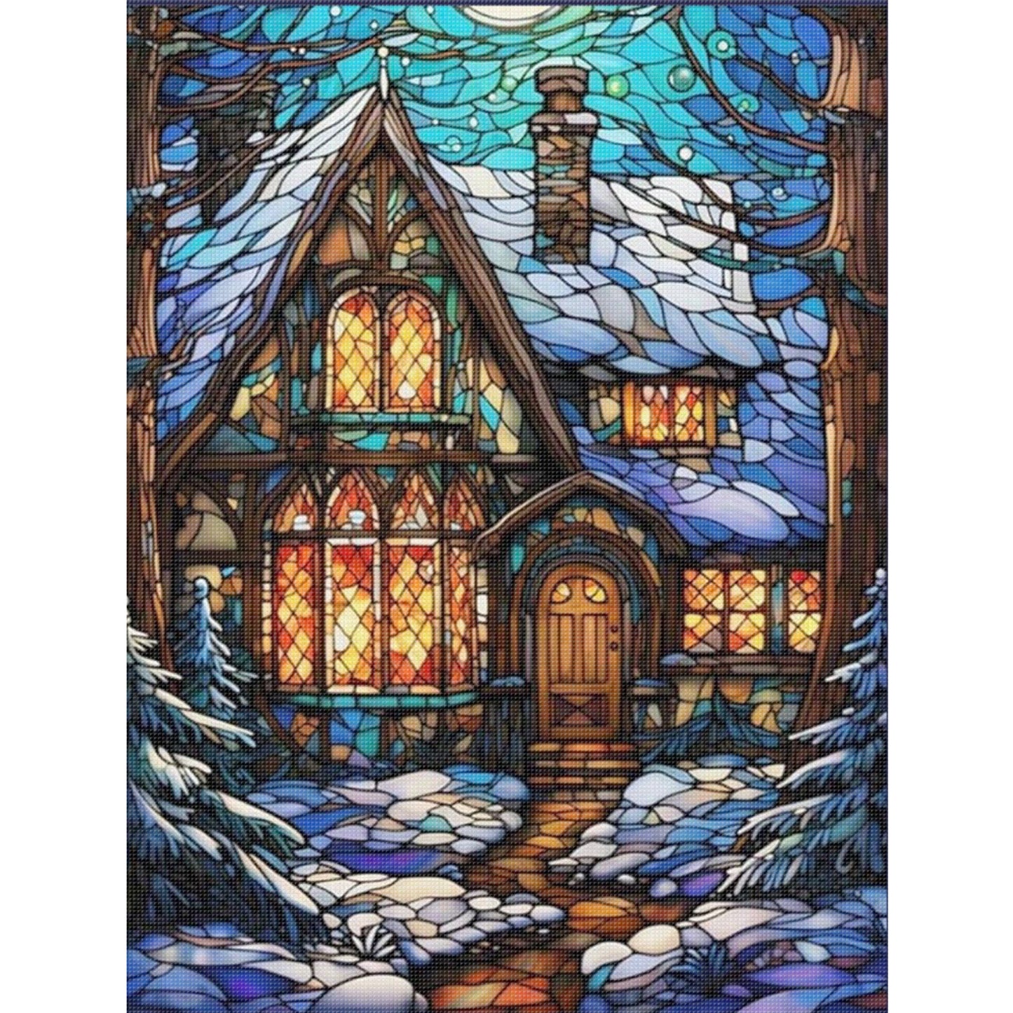 Stained Glass Hut - Full 11CT Stamped Cross Stitch 40x55CM - Huacan