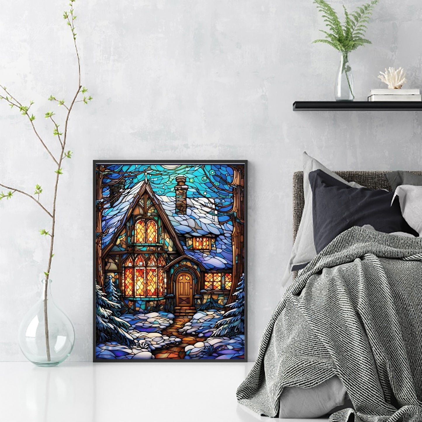 Stained Glass Hut - Full 11CT Stamped Cross Stitch 40x55CM - Huacan