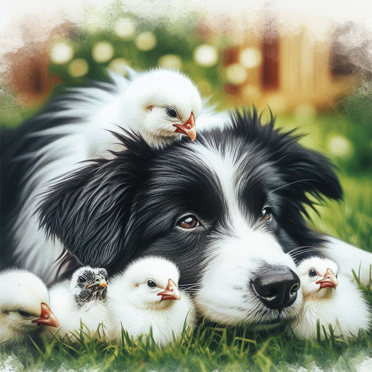 Border Collie And Chick - Full 11CT Stamped Cross Stitch 40x40CM - Huacan
