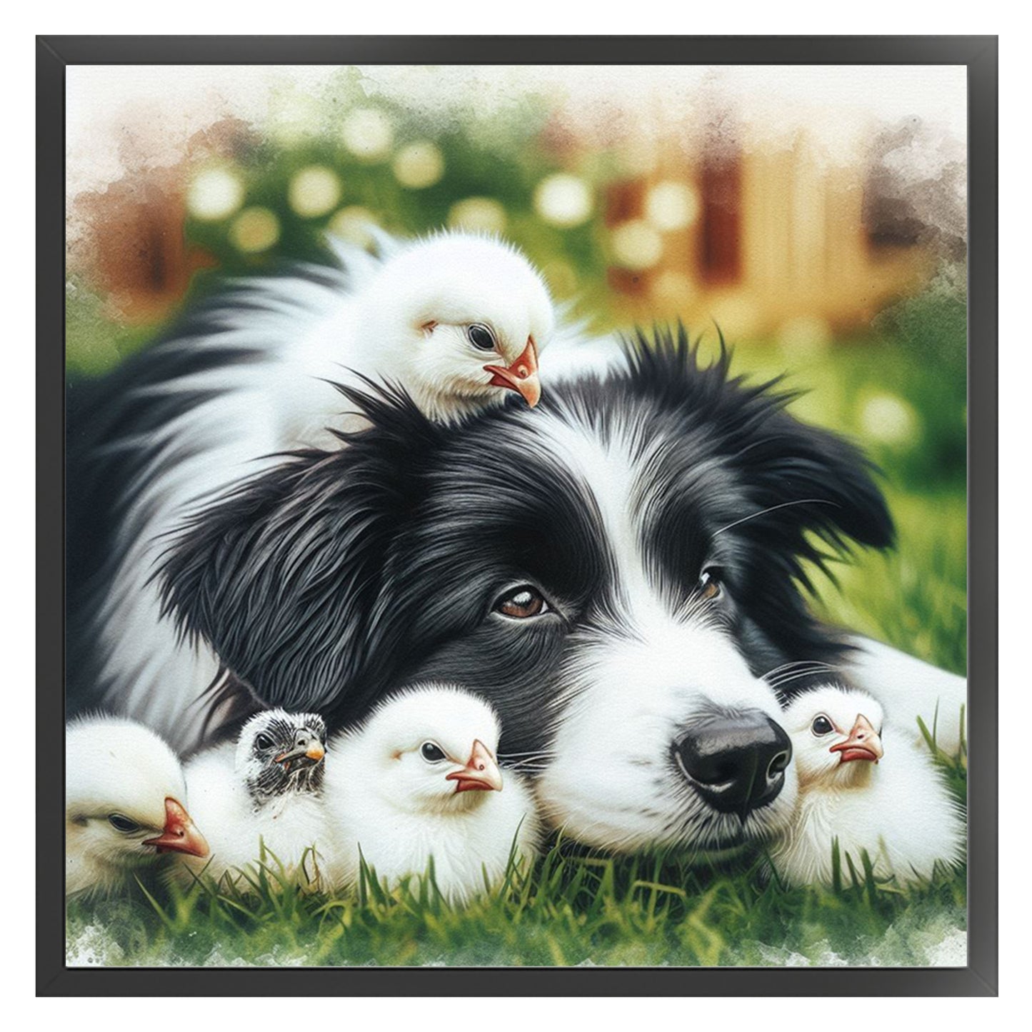 Border Collie And Chick - Full 11CT Stamped Cross Stitch 40x40CM - Huacan
