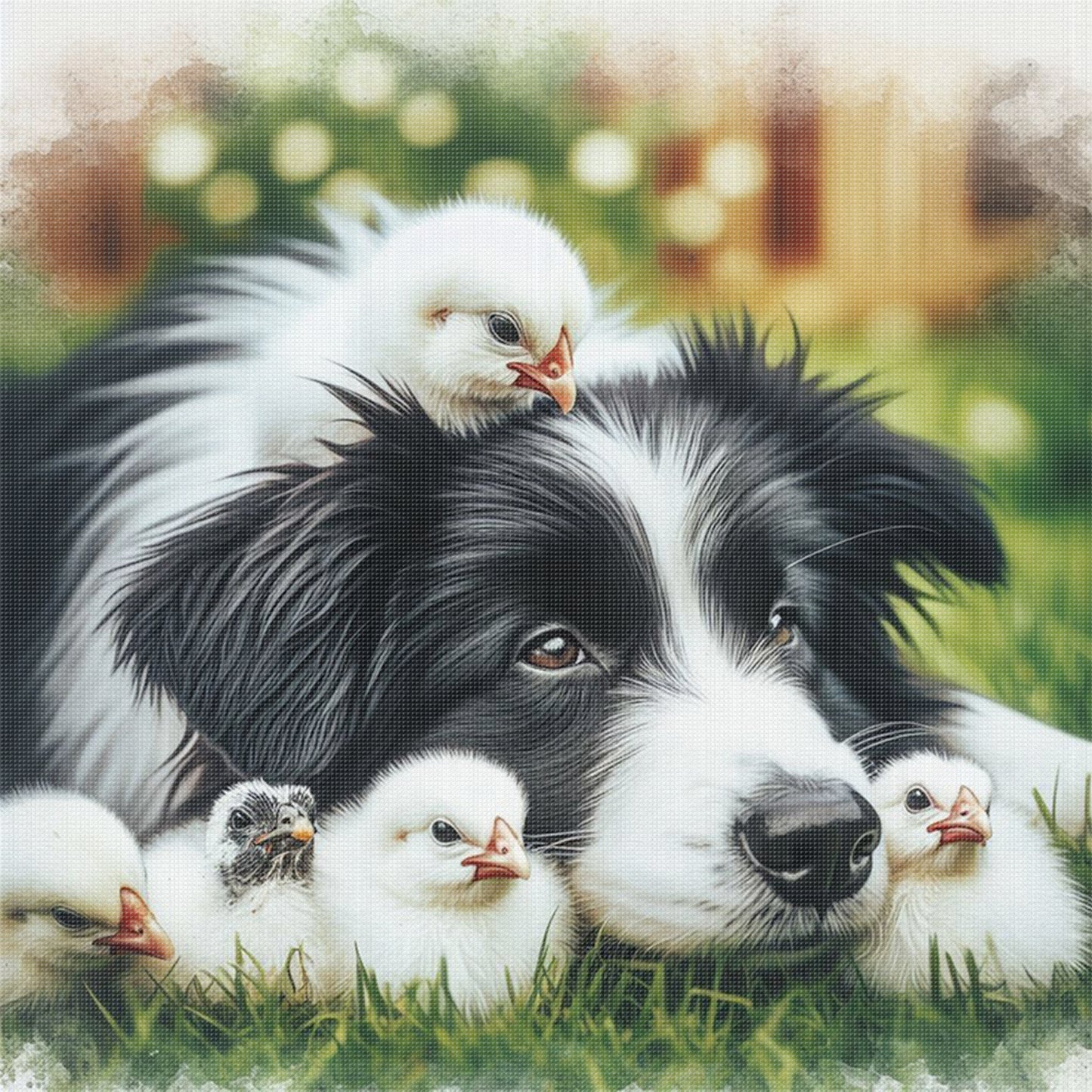 Border Collie And Chick - Full 11CT Stamped Cross Stitch 40x40CM - Huacan