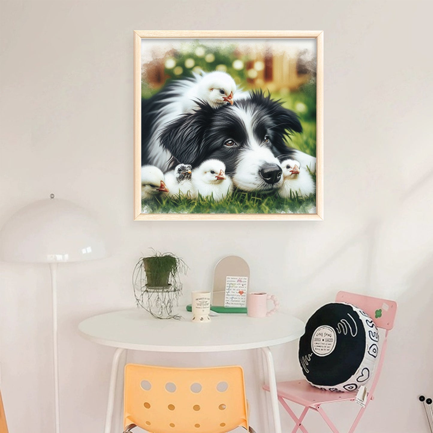 Border Collie And Chick - Full 11CT Stamped Cross Stitch 40x40CM - Huacan