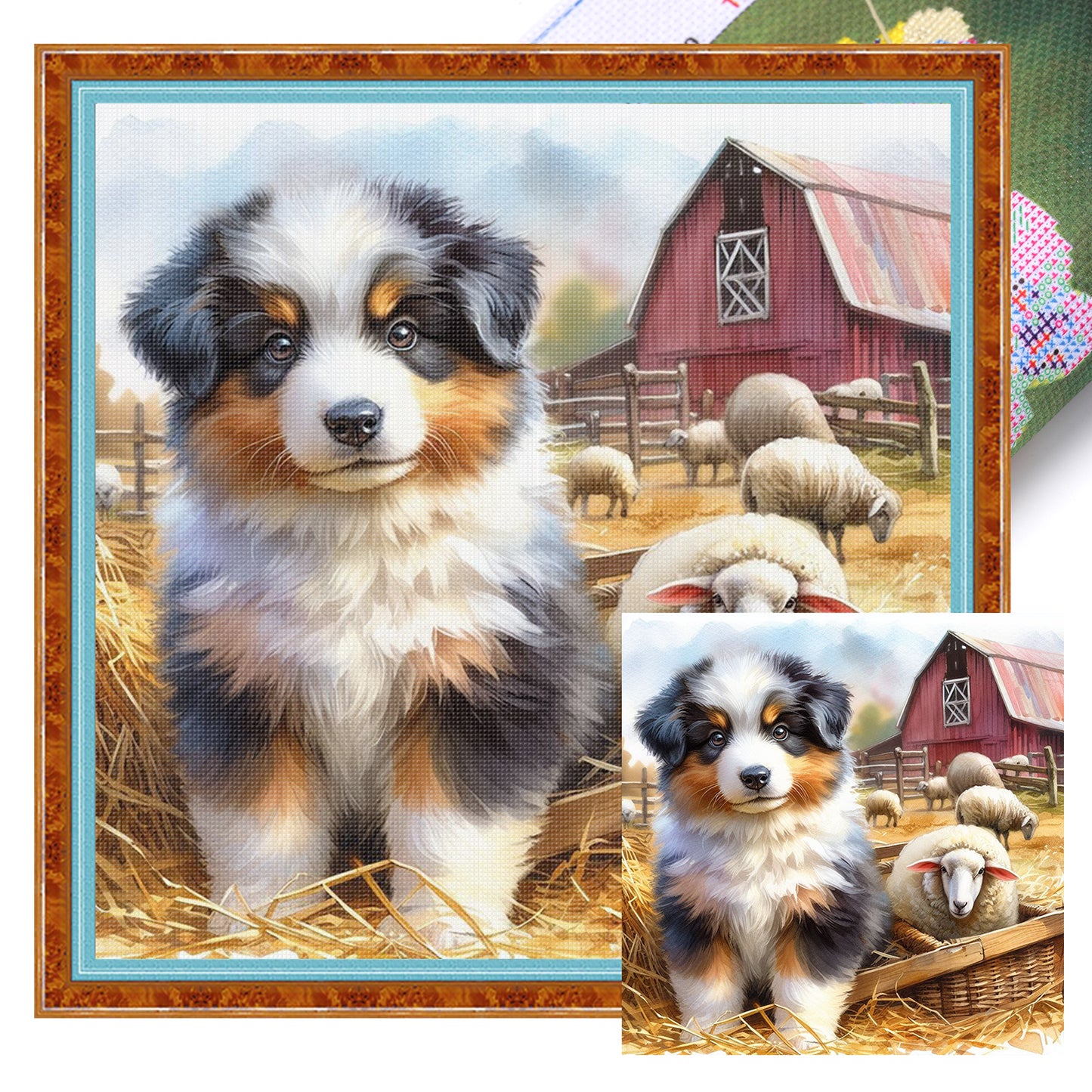 Shepherd Dog And Lamb - Full 11CT Stamped Cross Stitch 40x40CM - Huacan