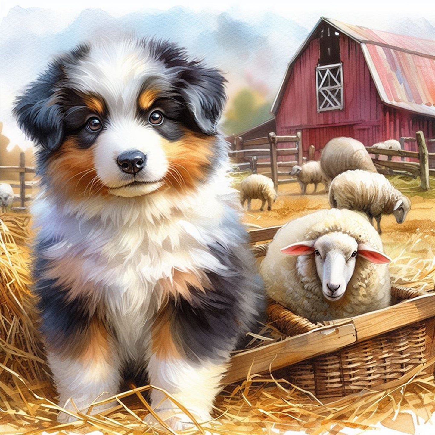 Shepherd Dog And Lamb - Full 11CT Stamped Cross Stitch 40x40CM - Huacan