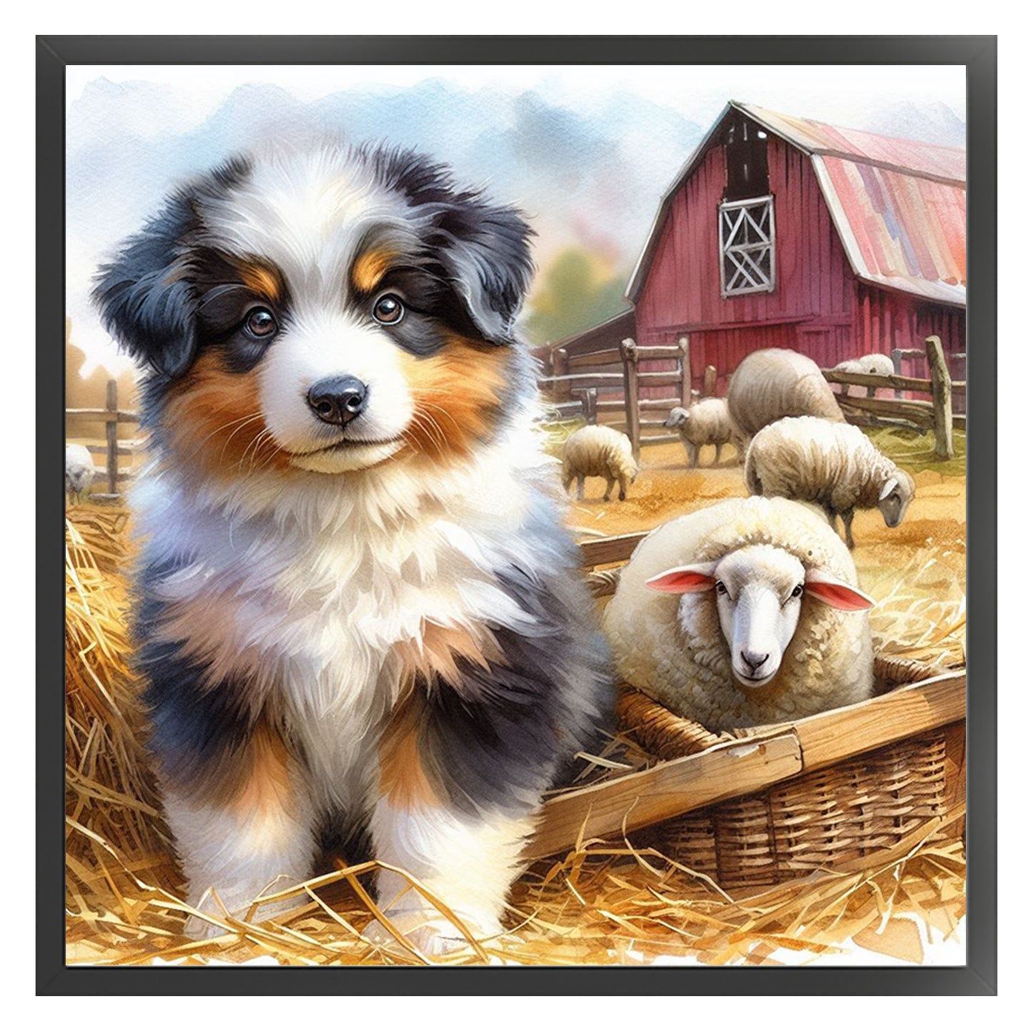 Shepherd Dog And Lamb - Full 11CT Stamped Cross Stitch 40x40CM - Huacan