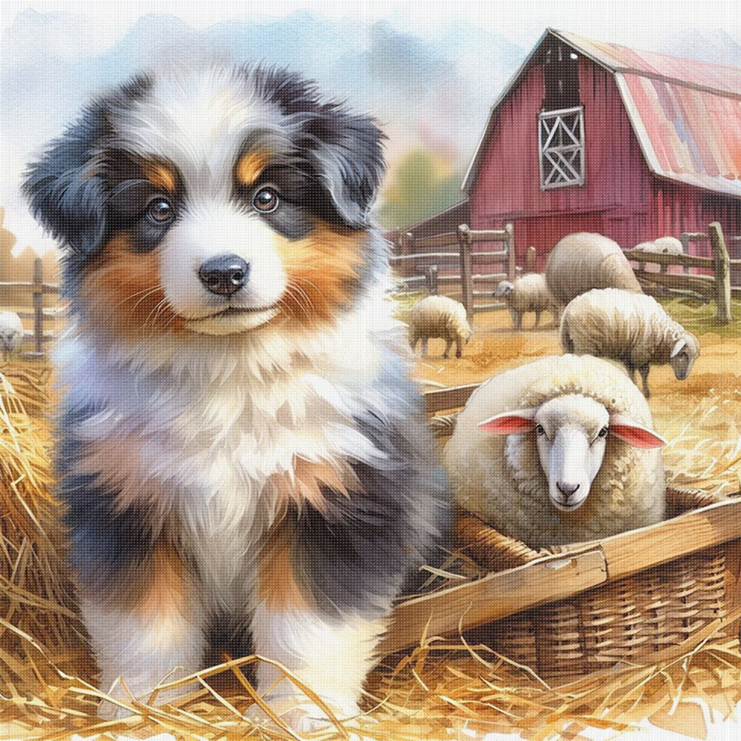 Shepherd Dog And Lamb - Full 11CT Stamped Cross Stitch 40x40CM - Huacan