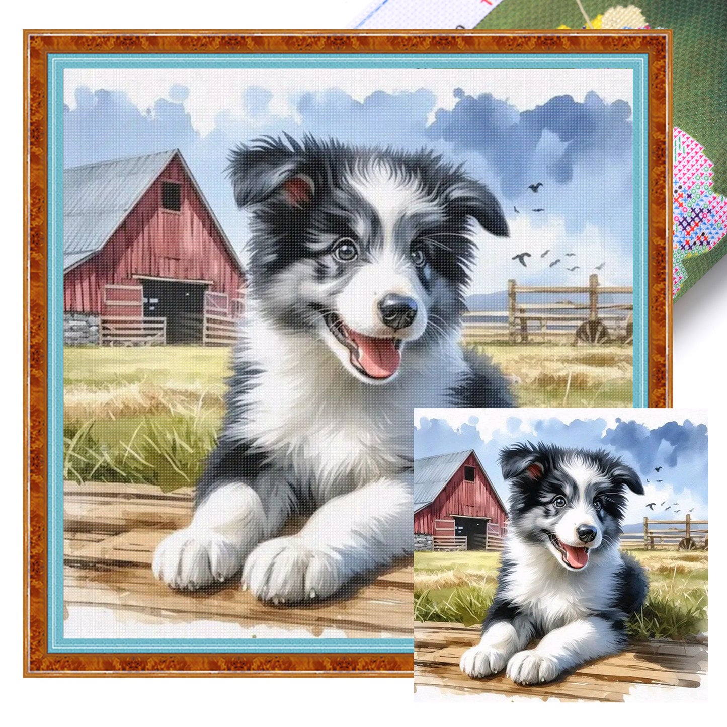 Shepherd Puppy-Dog And Farm - Full 11CT Stamped Cross Stitch 40x40CM - Huacan