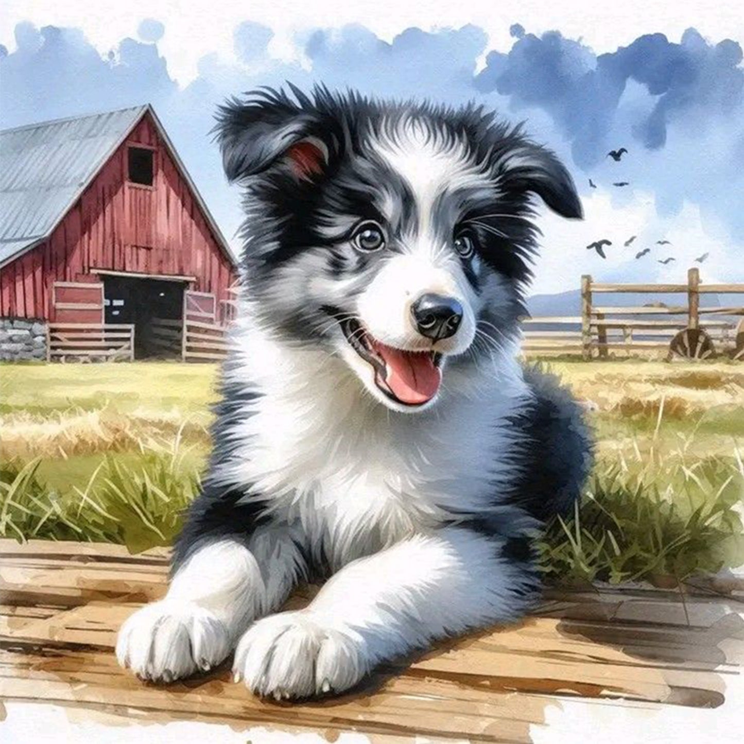 Shepherd Puppy-Dog And Farm - Full 11CT Stamped Cross Stitch 40x40CM - Huacan