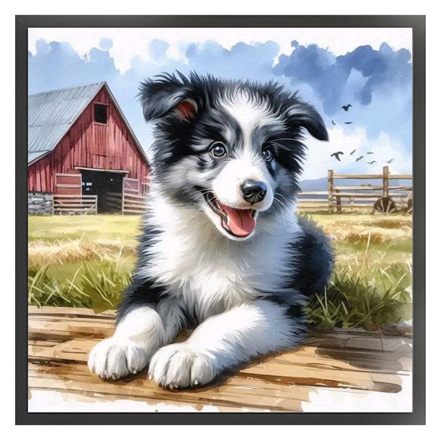 Shepherd Puppy-Dog And Farm - Full 11CT Stamped Cross Stitch 40x40CM - Huacan