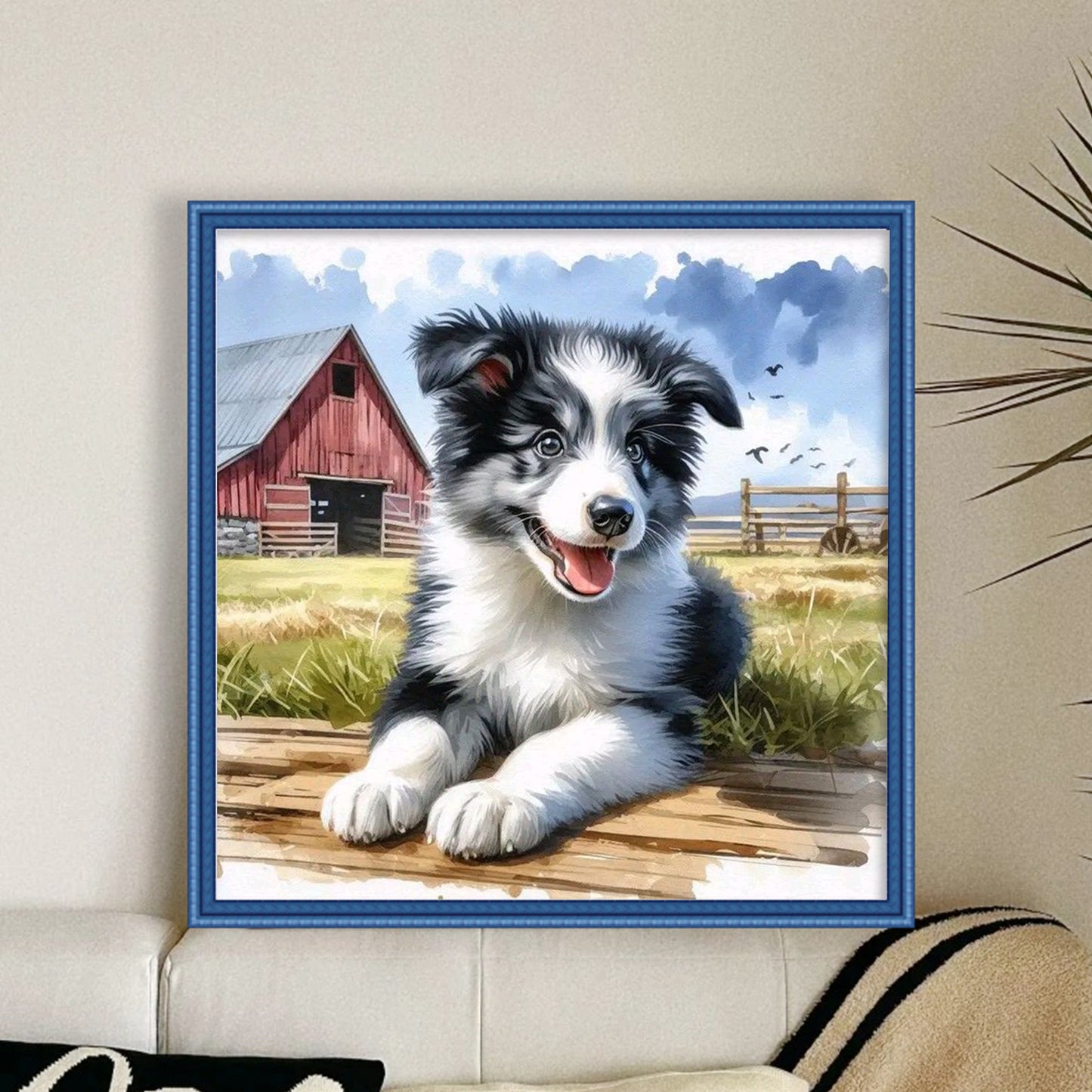 Shepherd Puppy-Dog And Farm - Full 11CT Stamped Cross Stitch 40x40CM - Huacan