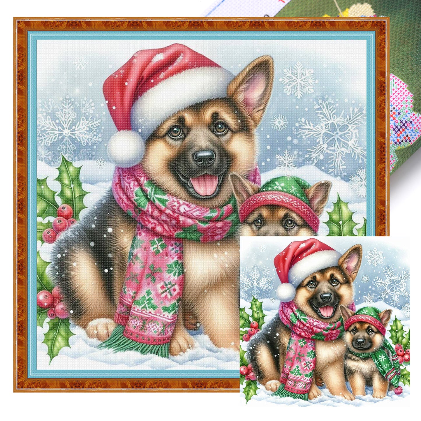 Christmas German Shepherd-Dog - Full 11CT Stamped Cross Stitch 45x45CM - Huacan