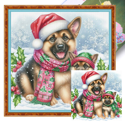Christmas German Shepherd-Dog - Full 11CT Stamped Cross Stitch 45x45CM - Huacan