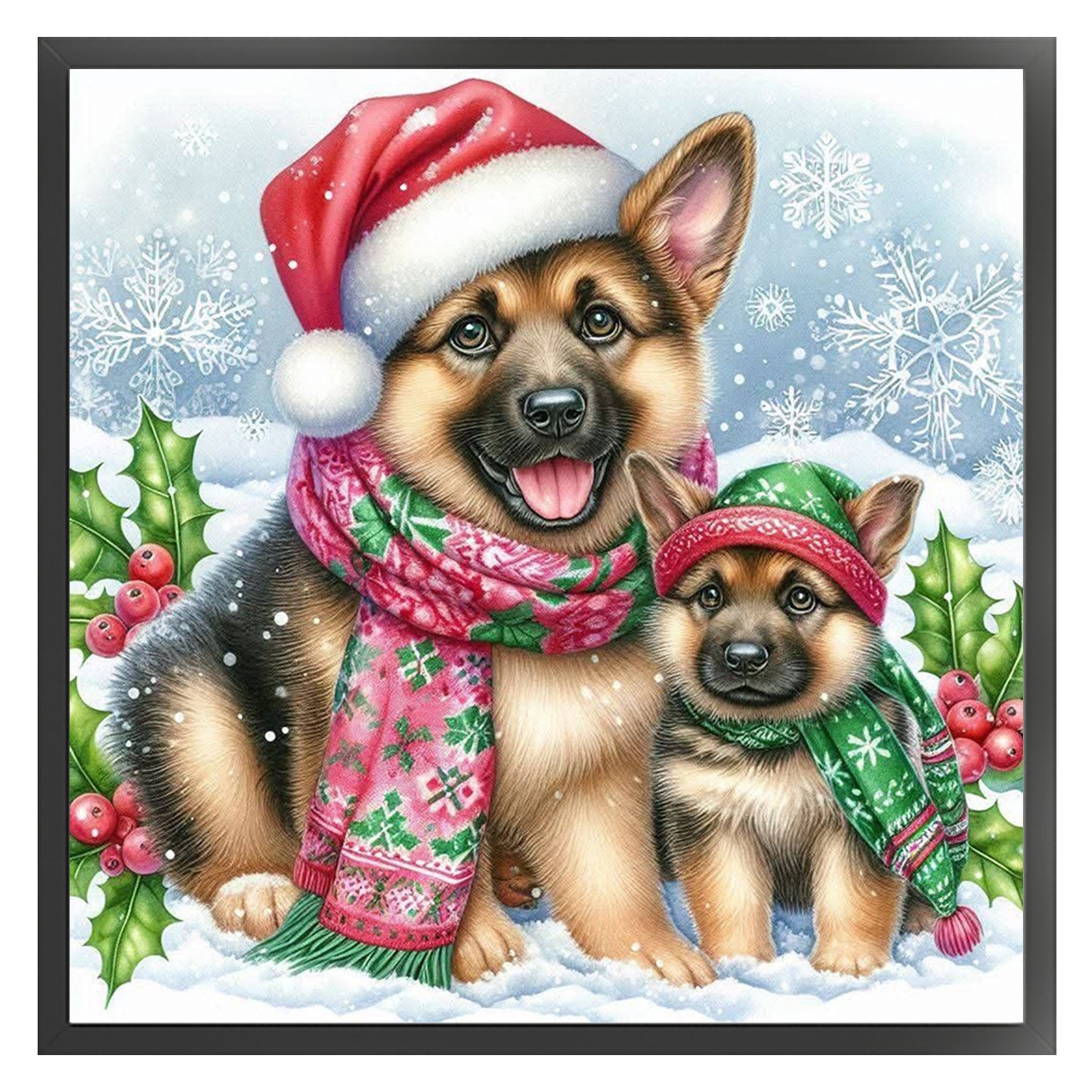 Christmas German Shepherd-Dog - Full 11CT Stamped Cross Stitch 45x45CM - Huacan