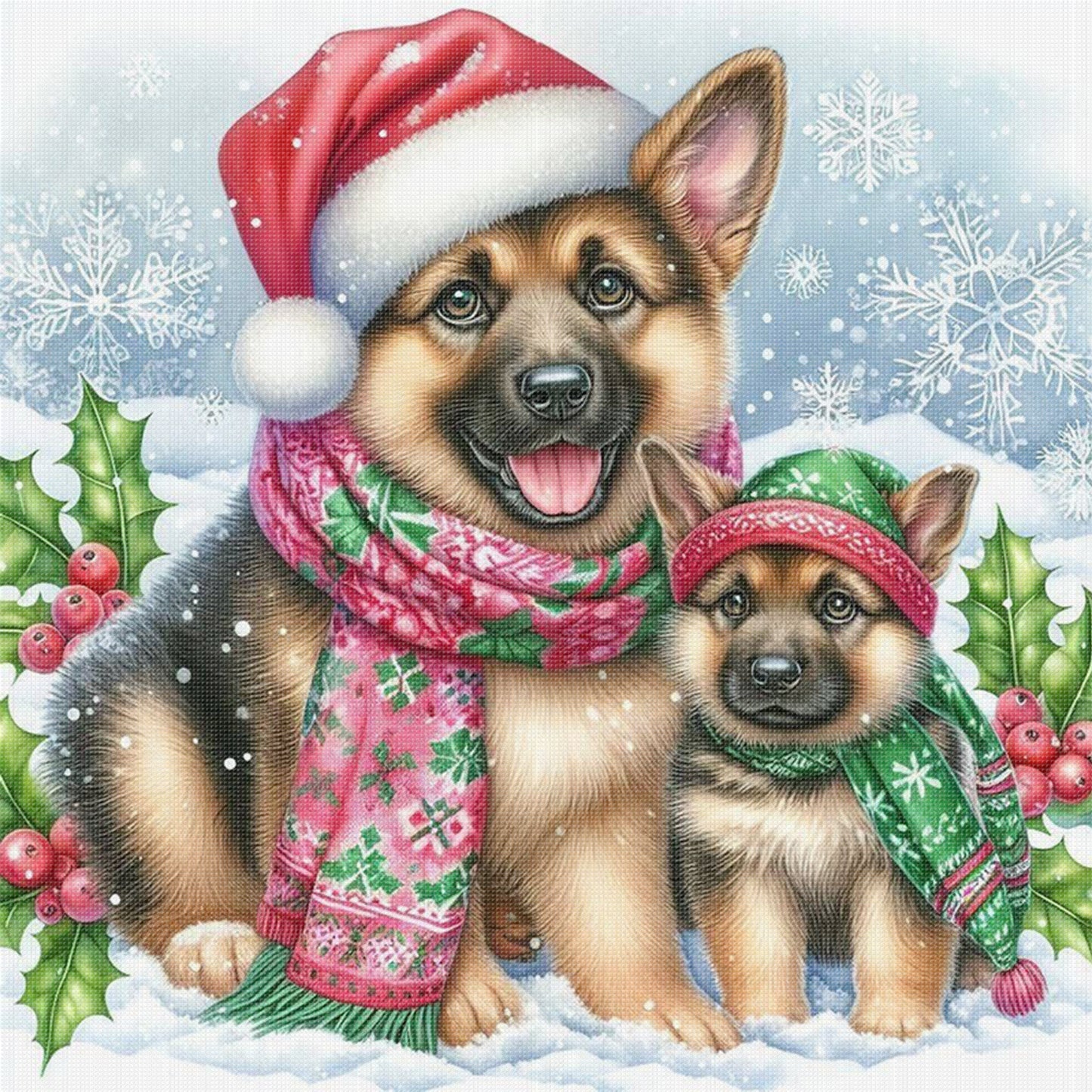 Christmas German Shepherd-Dog - Full 11CT Stamped Cross Stitch 45x45CM - Huacan