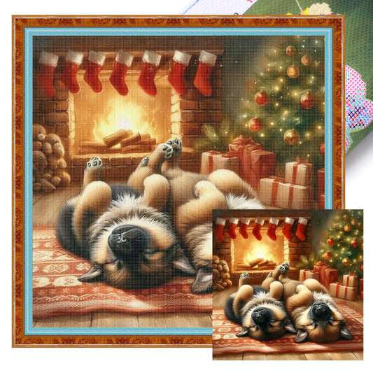 Sleeping German Shepherd-Dog - Full 11CT Stamped Cross Stitch 45x45CM - Huacan