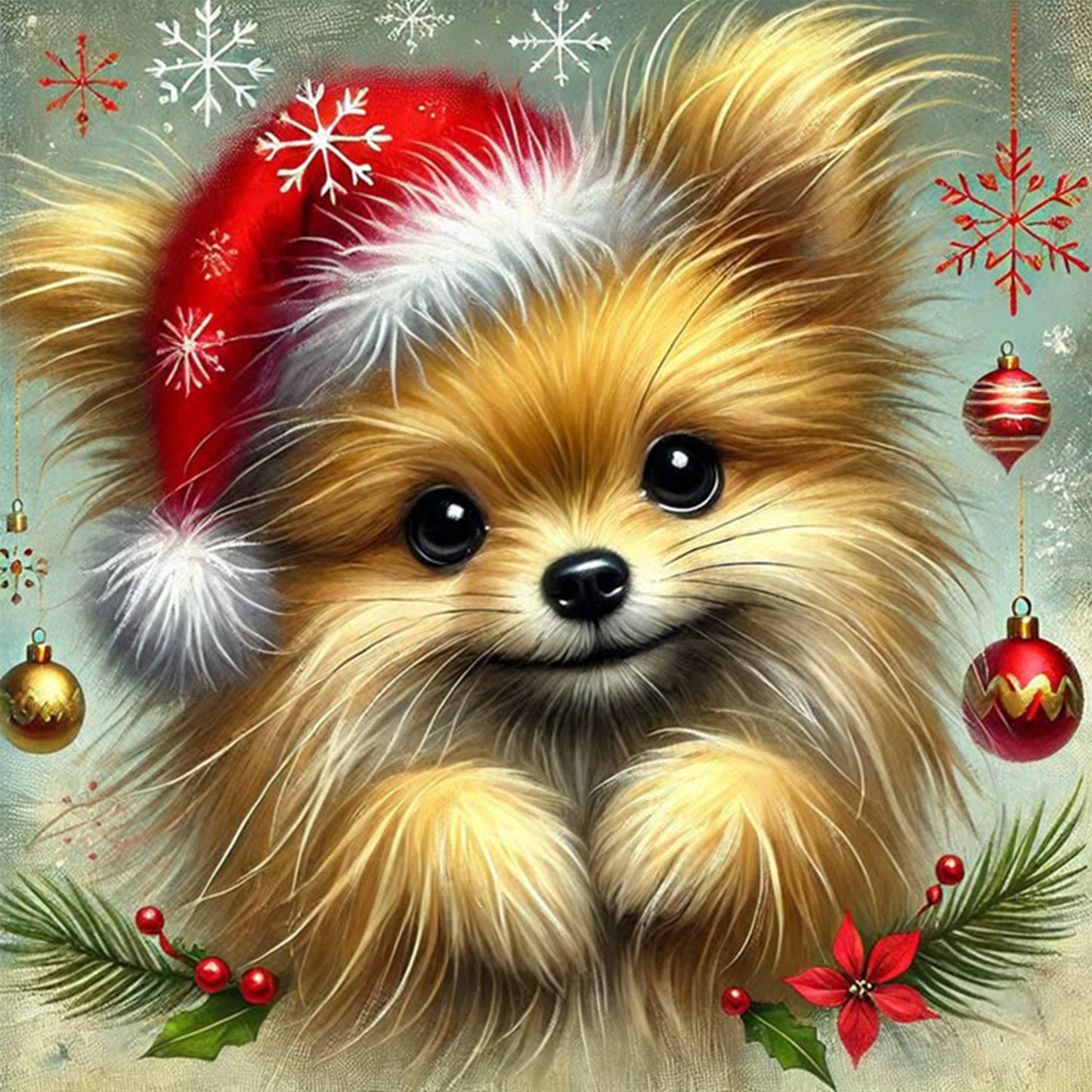 Christmas Pomeranian-Dog - Full 11CT Stamped Cross Stitch 40x40CM - Huacan