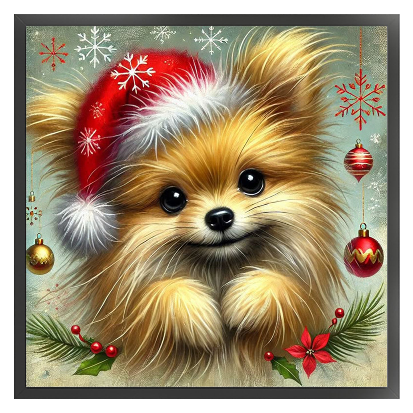 Christmas Pomeranian-Dog - Full 11CT Stamped Cross Stitch 40x40CM - Huacan