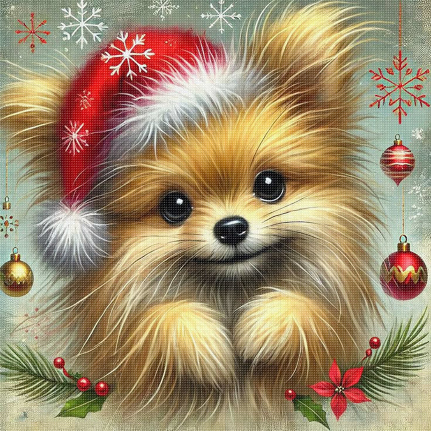 Christmas Pomeranian-Dog - Full 11CT Stamped Cross Stitch 40x40CM - Huacan