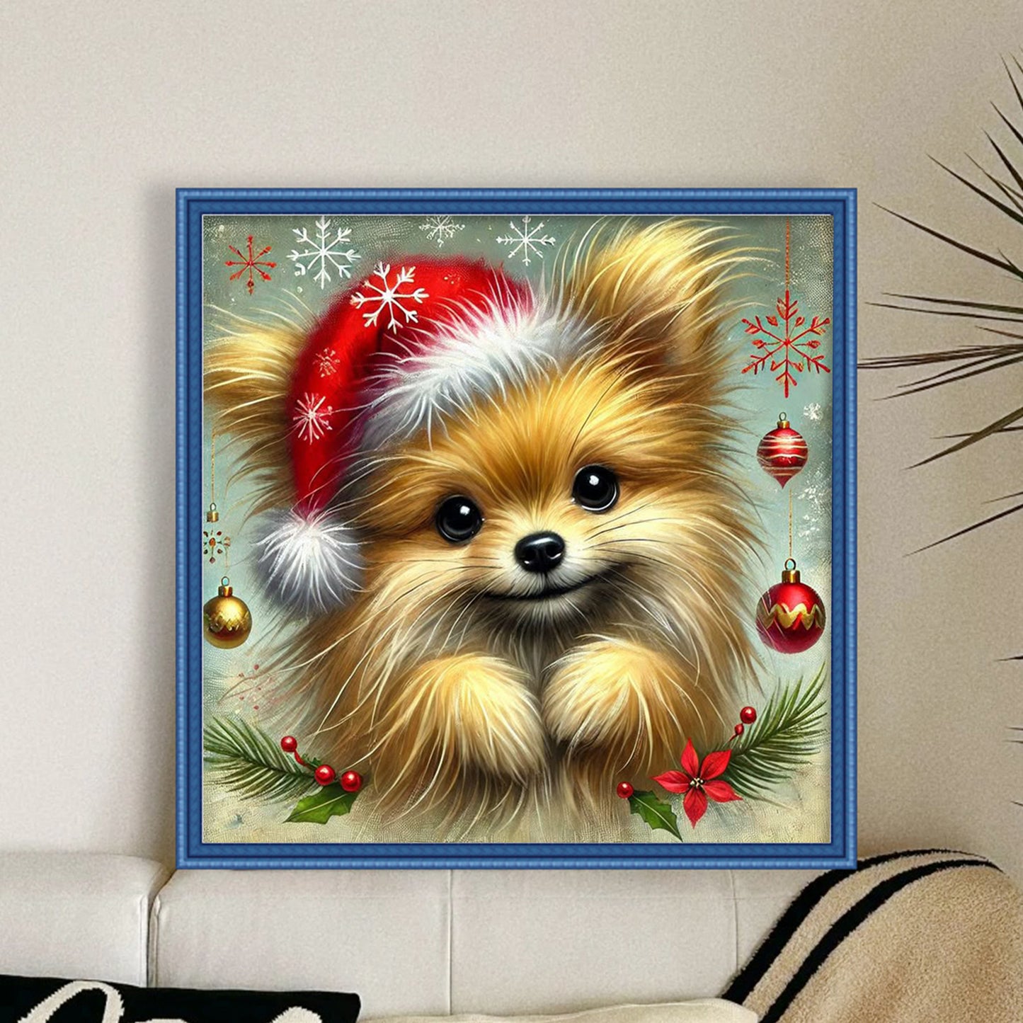 Christmas Pomeranian-Dog - Full 11CT Stamped Cross Stitch 40x40CM - Huacan