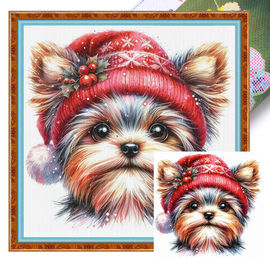 Christmas Yorkshire Terrier-Dog - Full 11CT Stamped Cross Stitch 40x40CM - Huacan