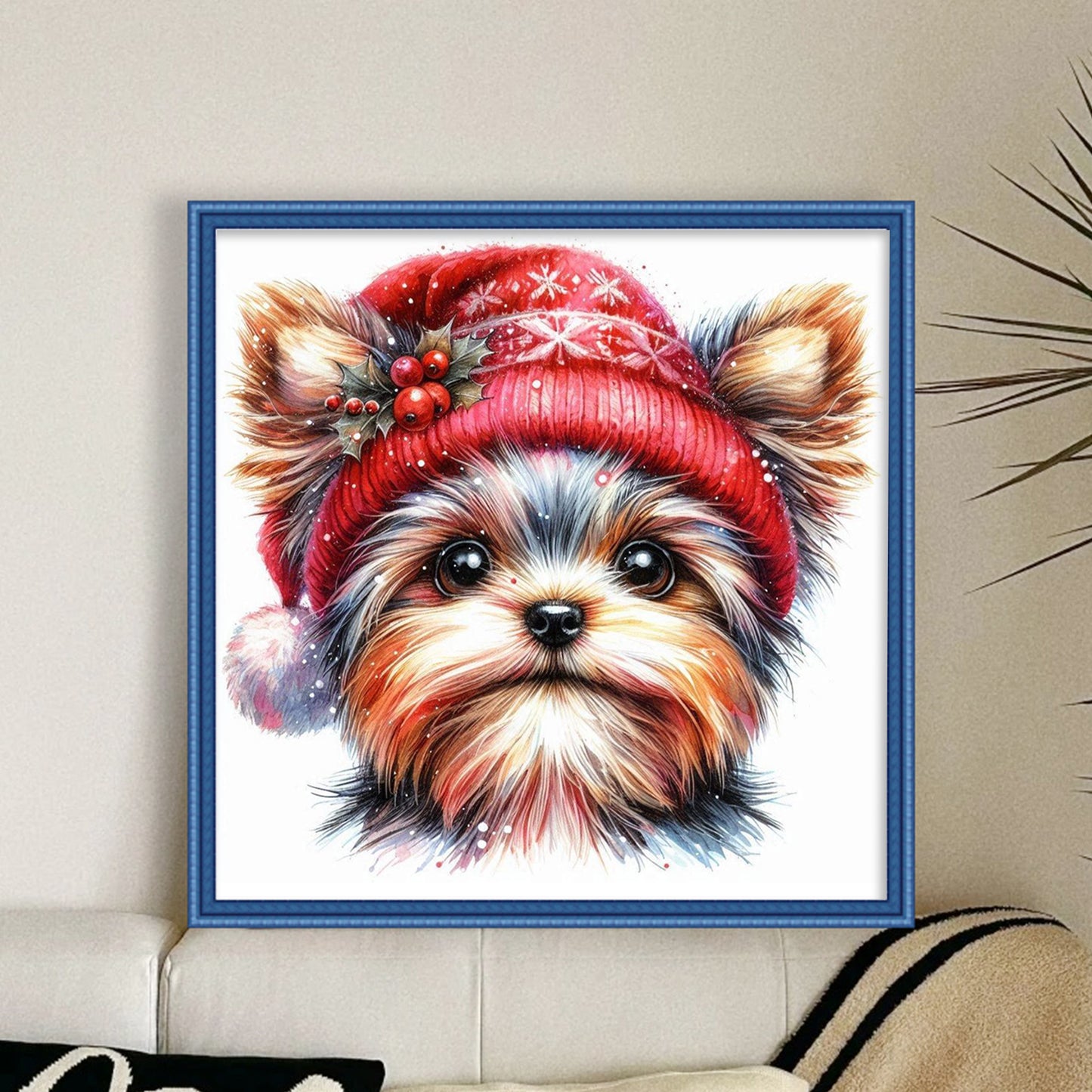 Christmas Yorkshire Terrier-Dog - Full 11CT Stamped Cross Stitch 40x40CM - Huacan