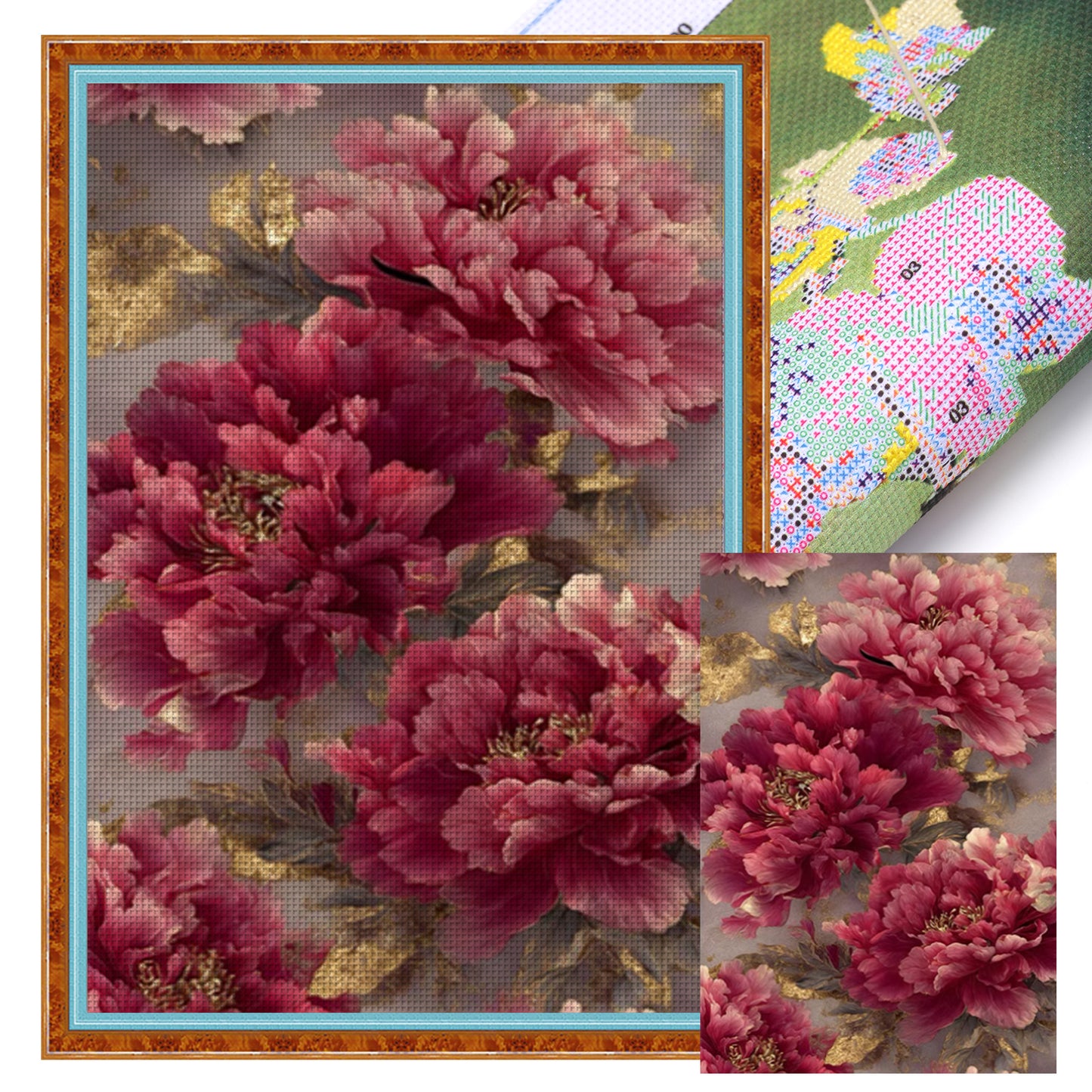 Blooming Peonies In Full Prosperity - Full 11CT Stamped Cross Stitch 70x50CM - Mona Lisa