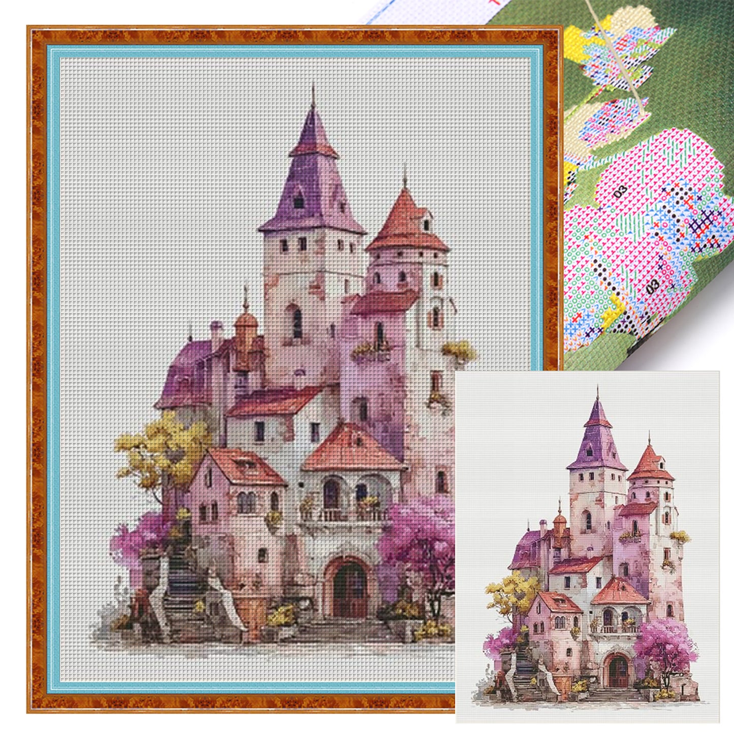 Floral Castle - Full 14CT Stamped Cross Stitch 70x90CM - Fairy Egyptian Cotton