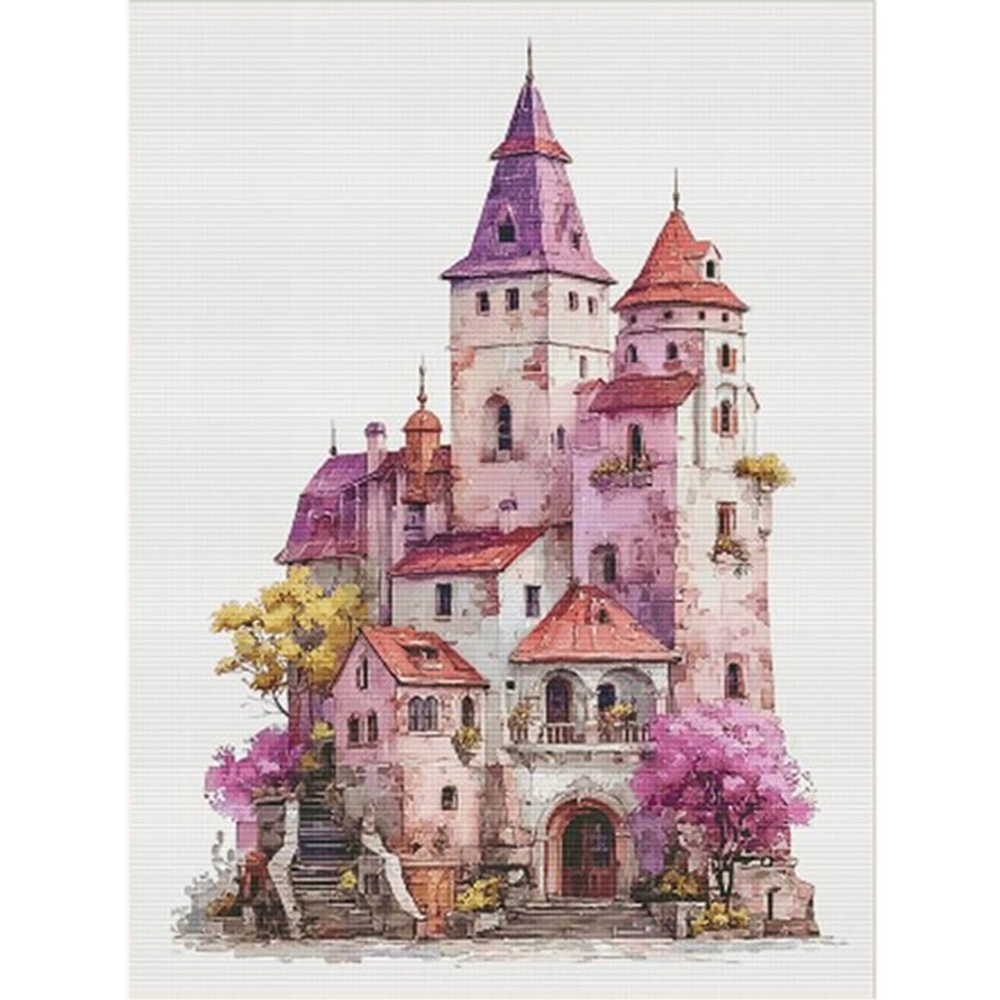 Floral Castle - Full 14CT Stamped Cross Stitch 70x90CM - Fairy Egyptian Cotton