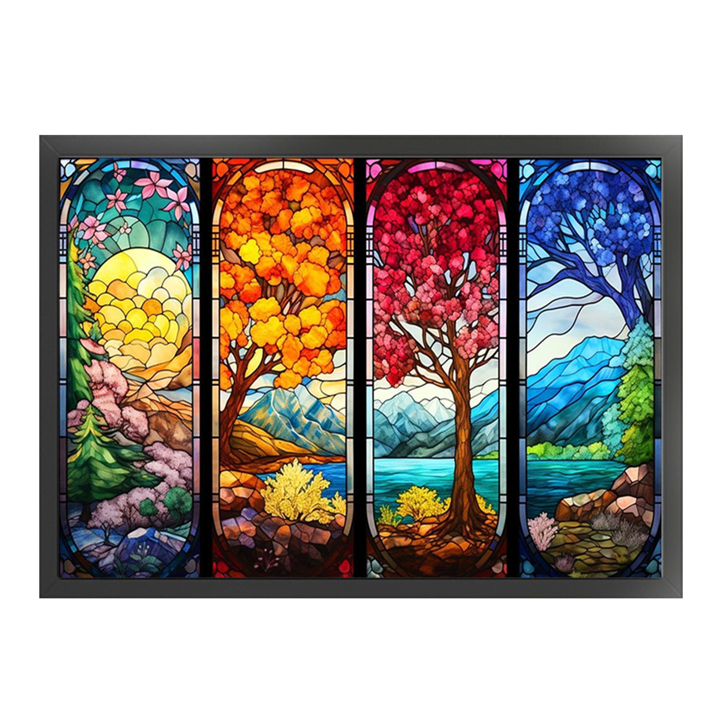 Stained Glass - Four Seasons Scenery - Full 11CT Stamped Cross Stitch 80x60CM - Huacan