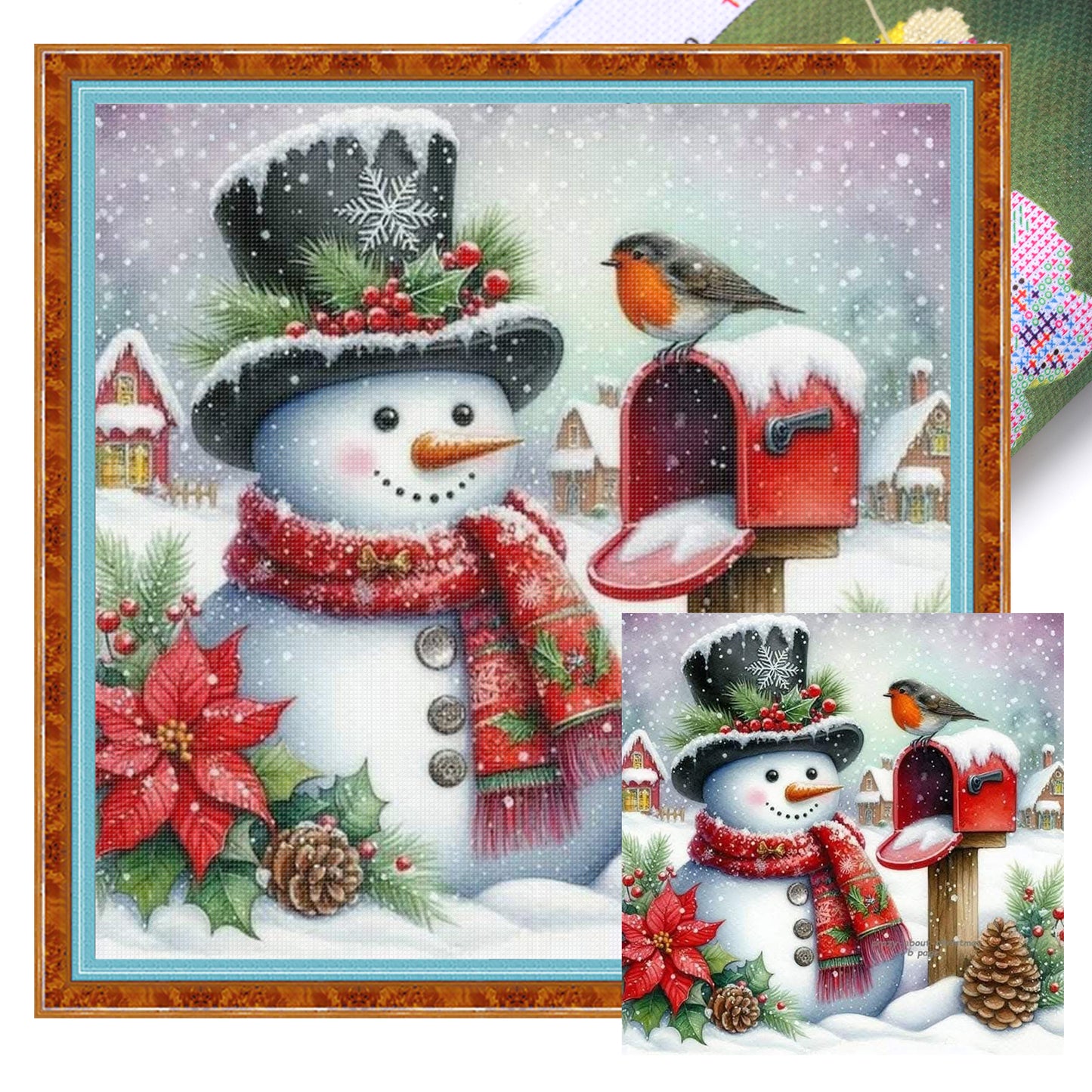 Snowman And Mailbox - Full 11CT Stamped Cross Stitch 45x45CM - Huacan