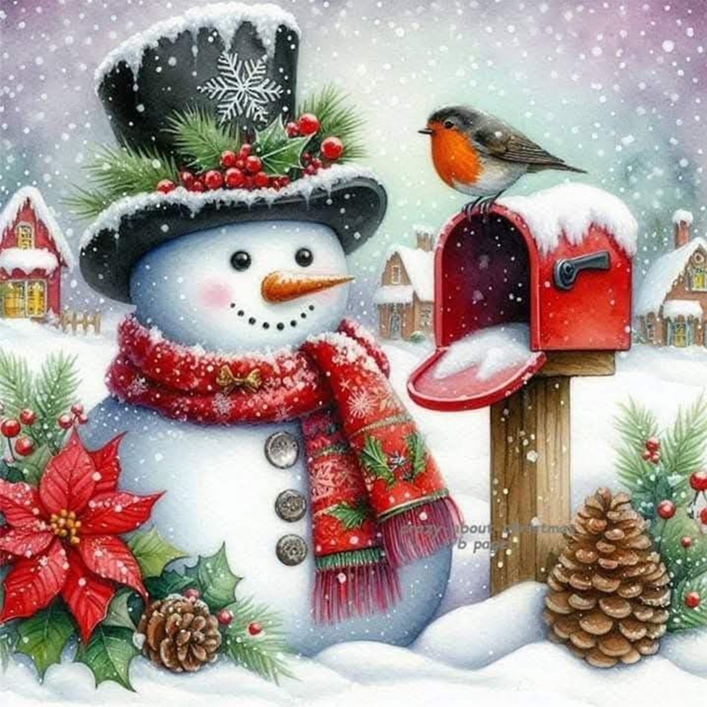 Snowman And Mailbox - Full 11CT Stamped Cross Stitch 45x45CM - Huacan