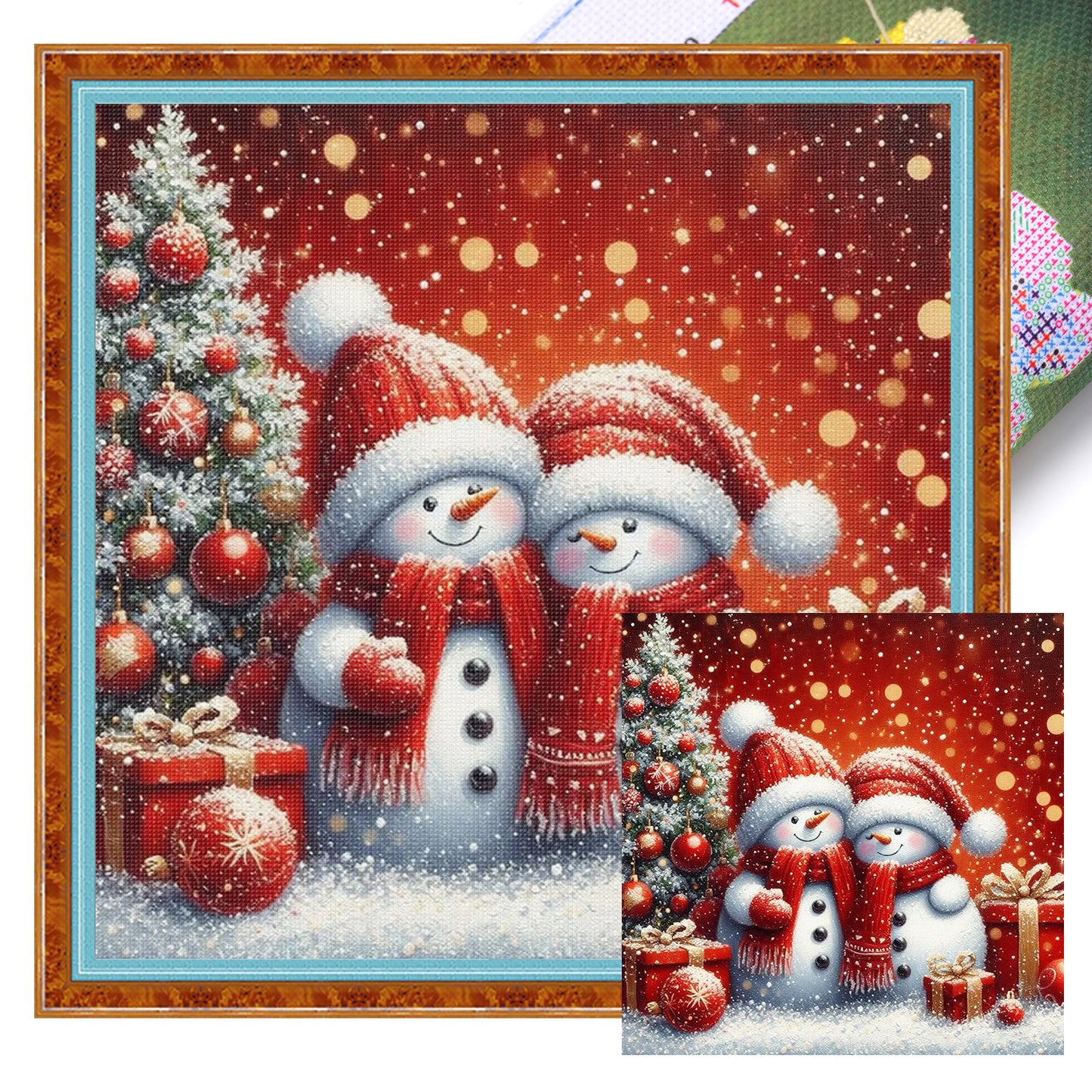 Christmas Snowman - Full 11CT Stamped Cross Stitch 45x45CM - Huacan
