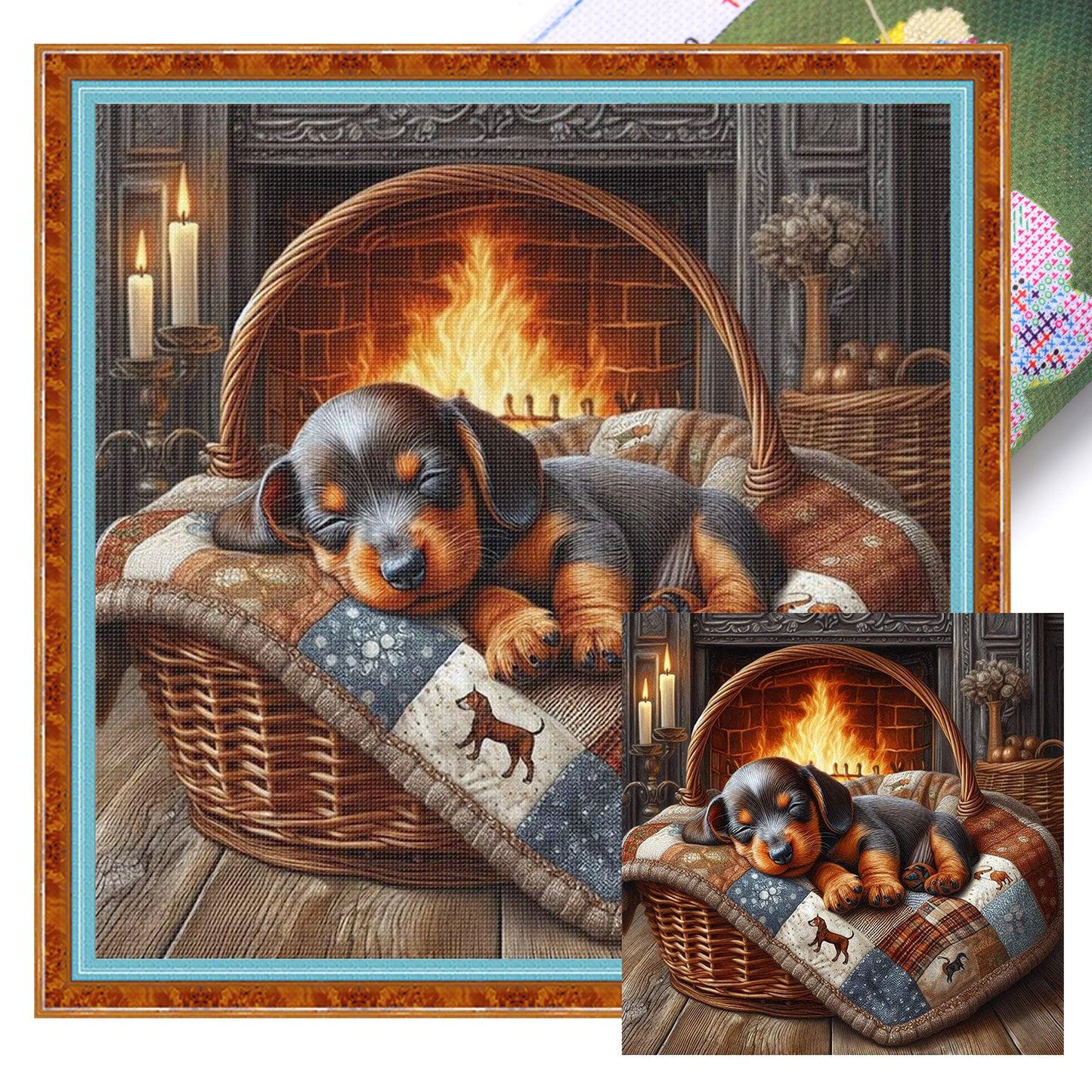 Sleeping Dachshund - Full 11CT Stamped Cross Stitch 45x45CM - Yishu