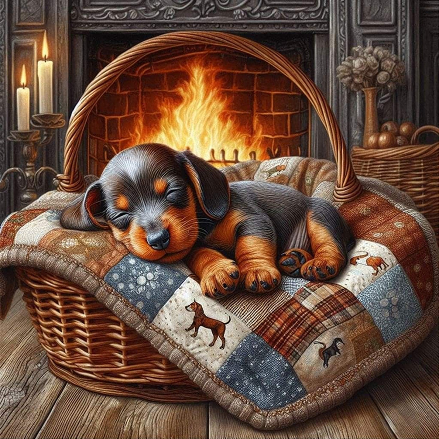 Sleeping Dachshund - Full 11CT Stamped Cross Stitch 45x45CM - Yishu